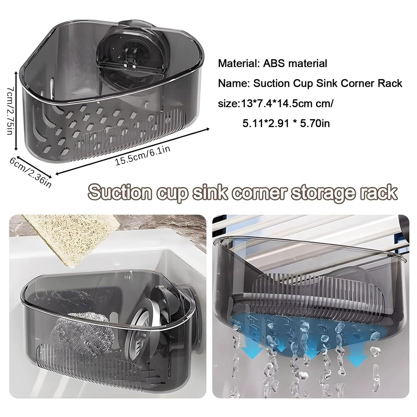 MyVaky 2PCS Sink Organizer Rack for Kitchen for Sponges, Scrubbers, Sink Corner Drain Box,with Adhesive Suction Cup Mount(Black)