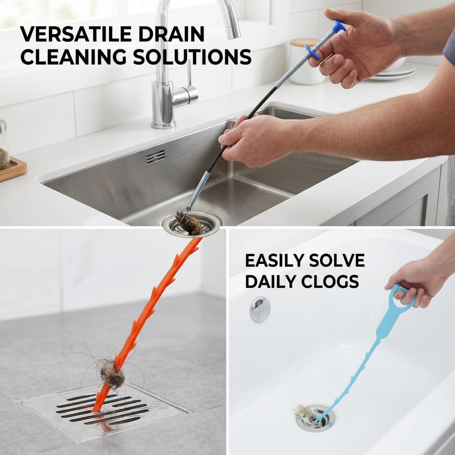 Drainage Snake, Drainage Cleaner, and Hair Removal Tool - Upgraded Version With Easier Pressing, Suitable for Toilet Unclogging, Sink, Shower, Flexible Drainage Snake - (23 inches, 79 inches)