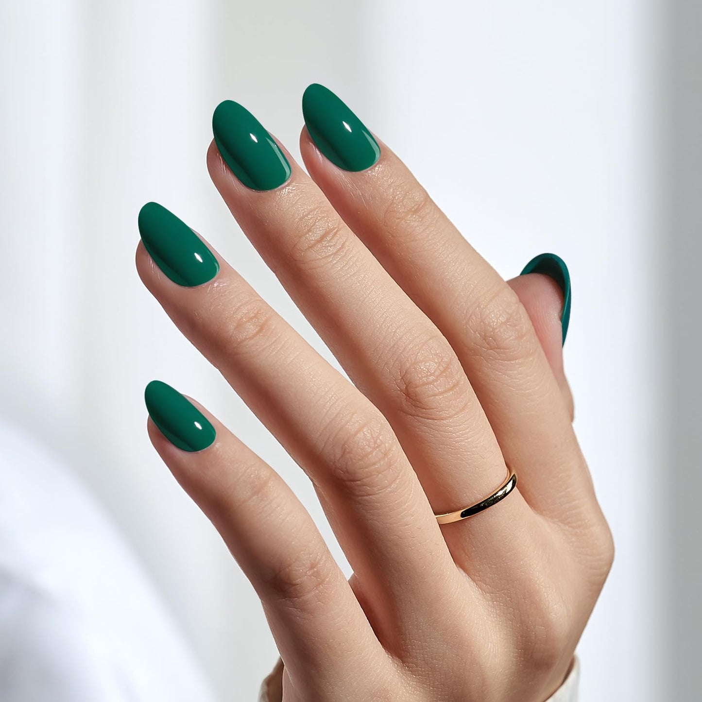 BTArtbox Press On Nails Short - Dark Green Press on Nails, Short Oval Fake Nails with Nail Glue, Natural Reusable Stick on Nails in 16 Sizes Soft Gel Nail Kit, Pine Needle