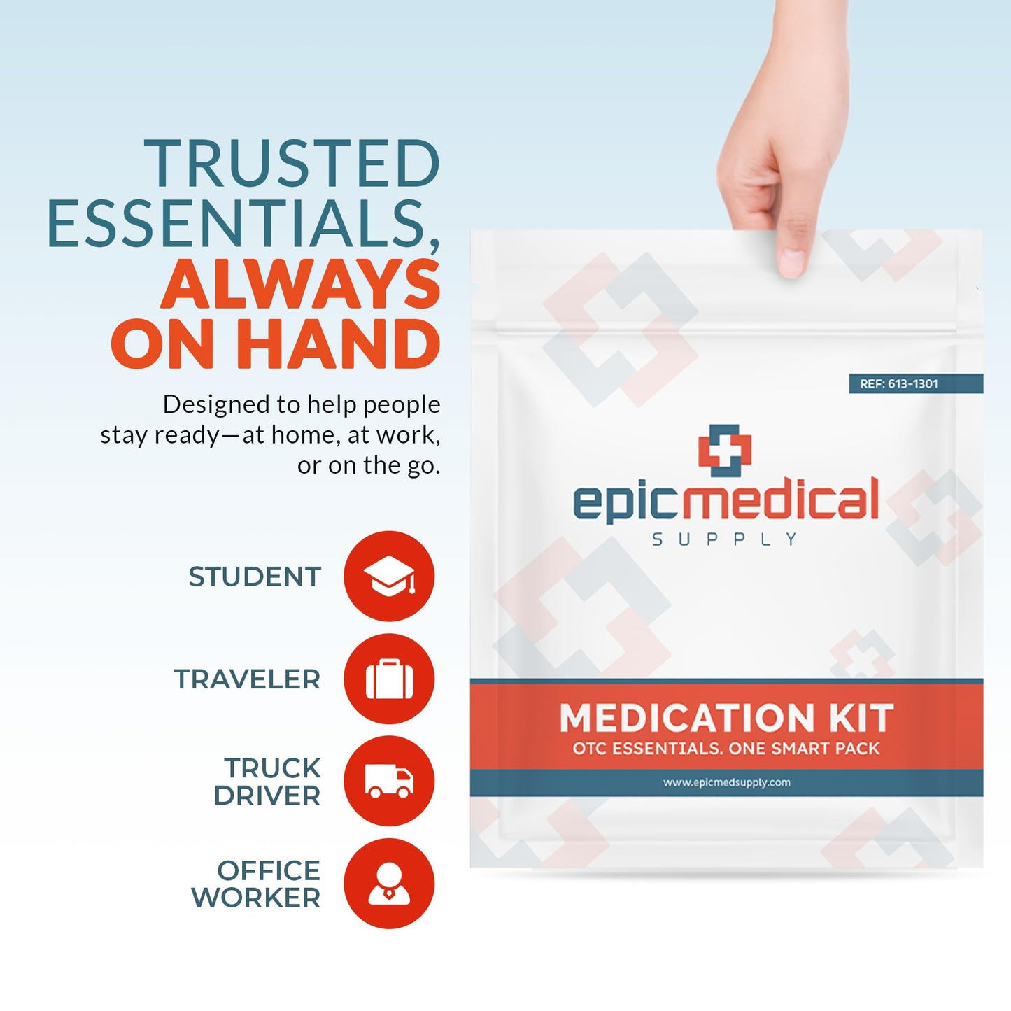 Epic Medical Supply First Aid Kit Medication Refill – 70-Count Unit Dose Packets – Emergency Medicine Kit Pills for 1st Aid Kit Refills, Travel, Office, Dorm, Camping – Assembled in USA (70 Pieces)