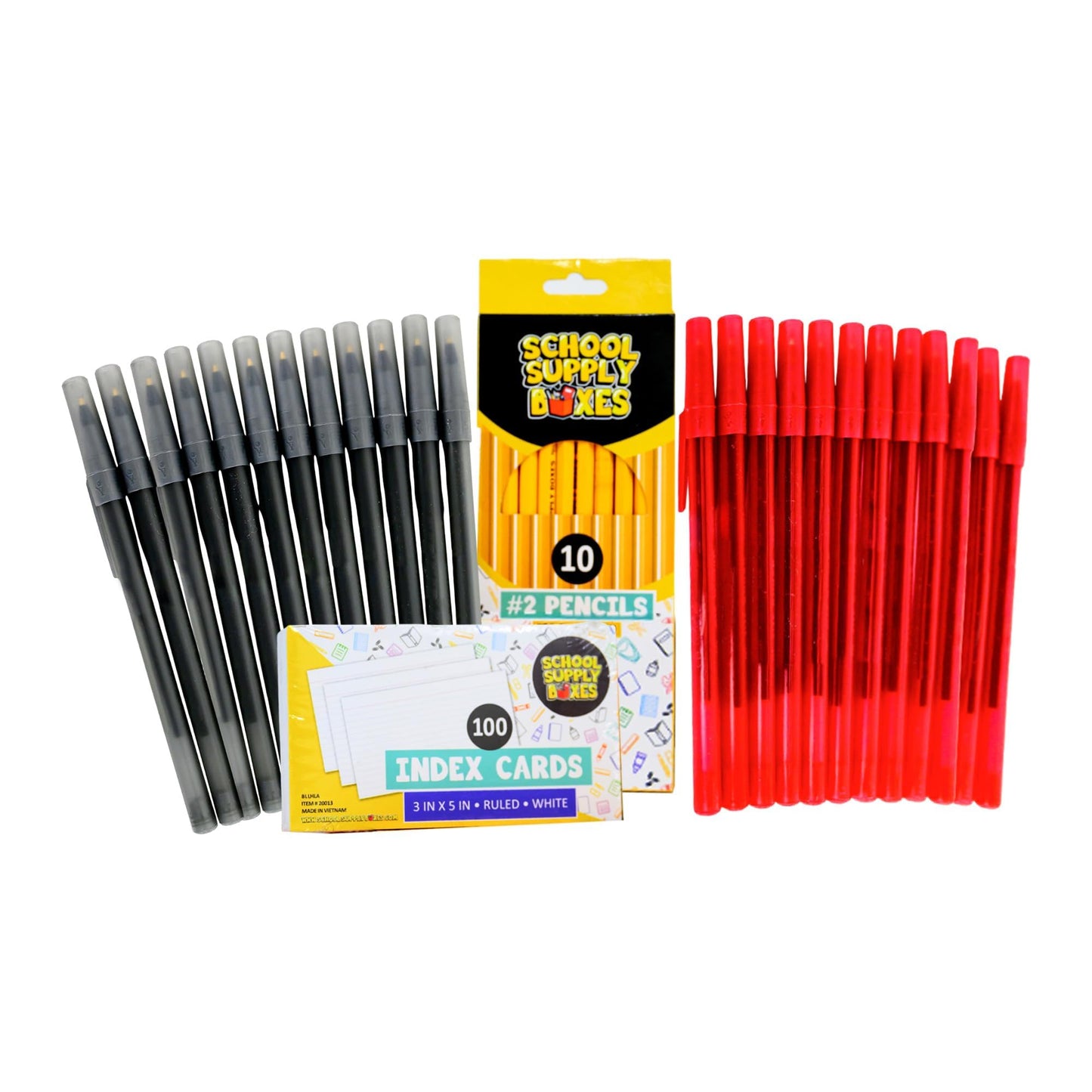 High School Writing Bundle | 1 Box - 51 Pieces per Box | School Supply Boxes - Back to School Essentials | Includes Composition Books, Loose Leaf Paper, Index Cards, 12 ct. Pens & More