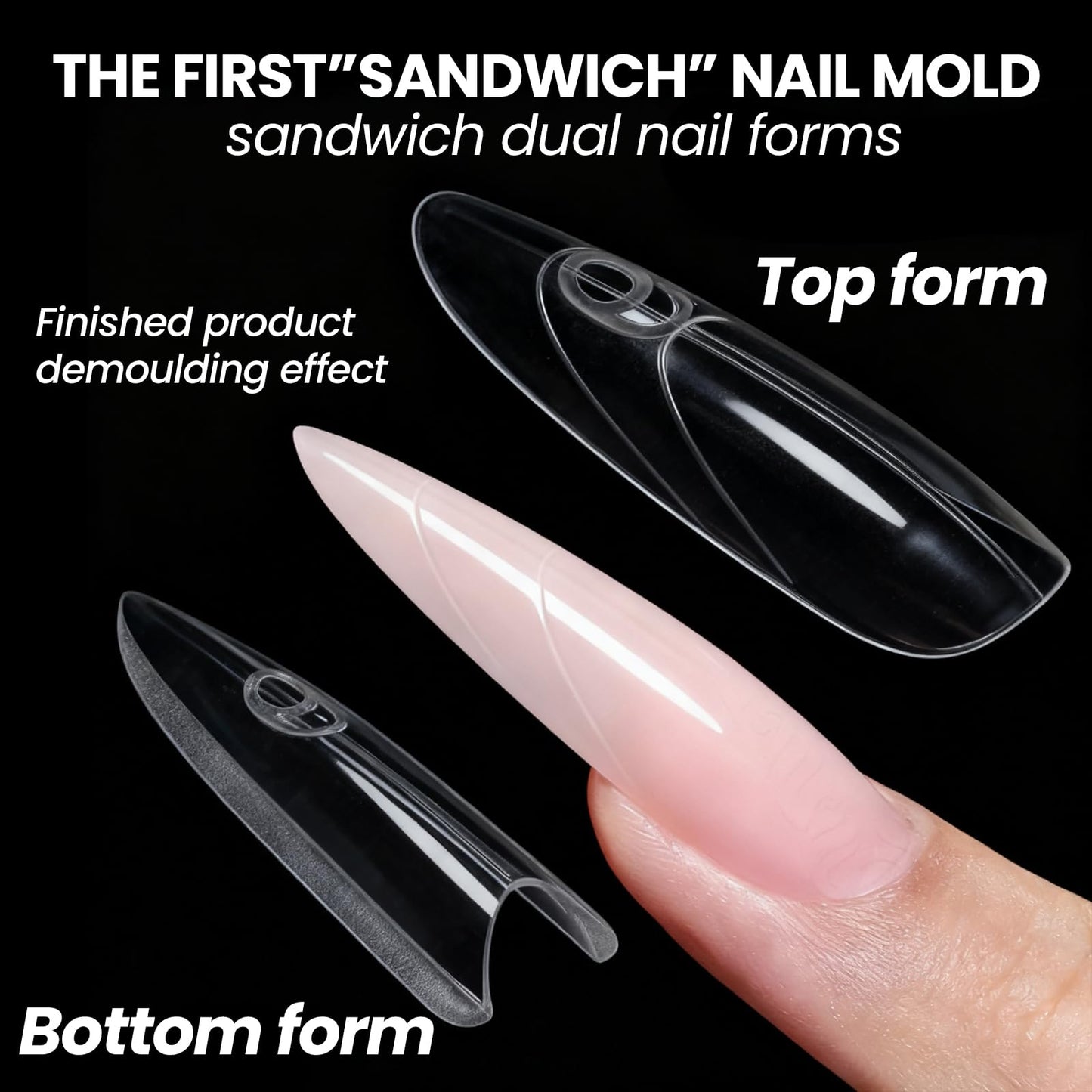 Sandwich Nail Dual Forms - 240Pcs | Almond Round Shape Nail Extension Kit with Alignment Guides | Reusable Mold for Builder Gel & Polygel (Almond round)
