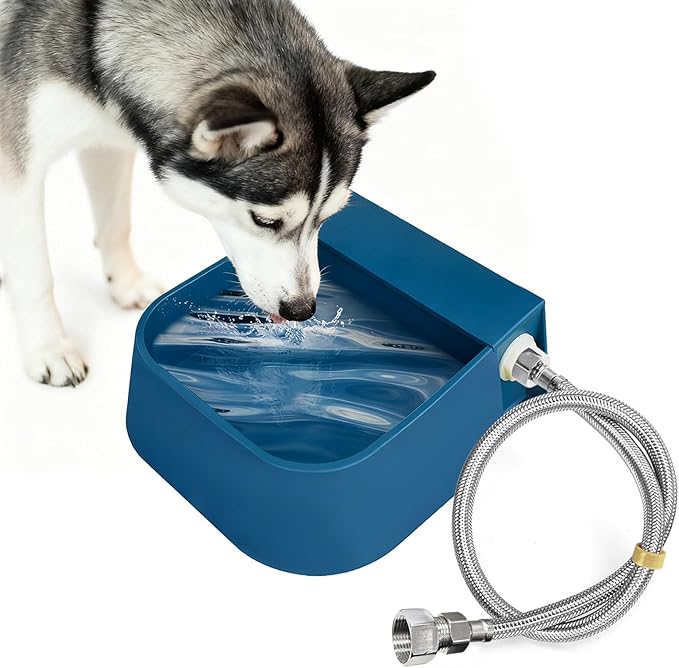 NAMSAN Outdoor Automatic Dog Water Dispenser with Float Valve, Auto Fill Water Bowl for Outside Animals Livestock, Auto Refill Waterer for Pet Cats Chicken, Water Trough with Water Pipe, Muted Blue