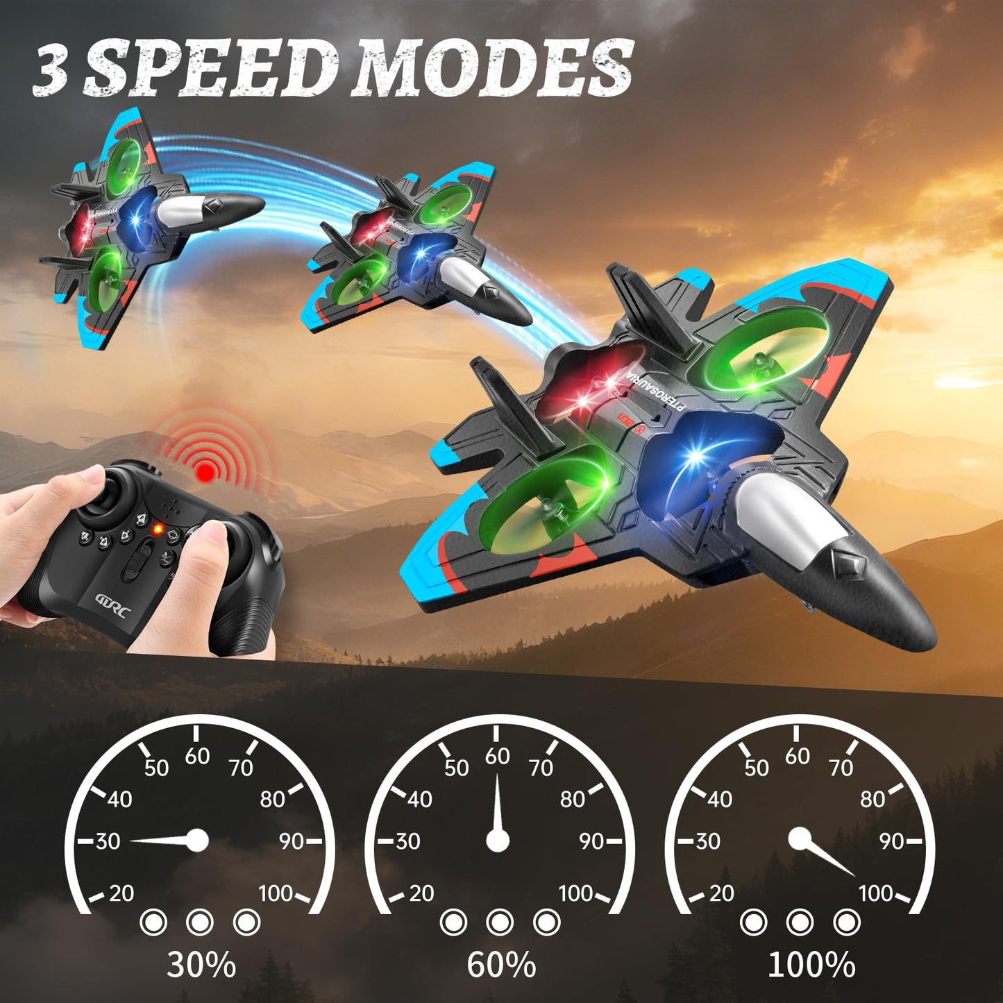 RC Plane for Kids Adults, Foam Remote Control Airplanes Fighter Jet Drone with 2 Batteries, 360° Flip, LED Light, Stunt Roll, Altitude Hold, Easy to Fly for Beginners, Toy Gift for Boys Girls 8-16+