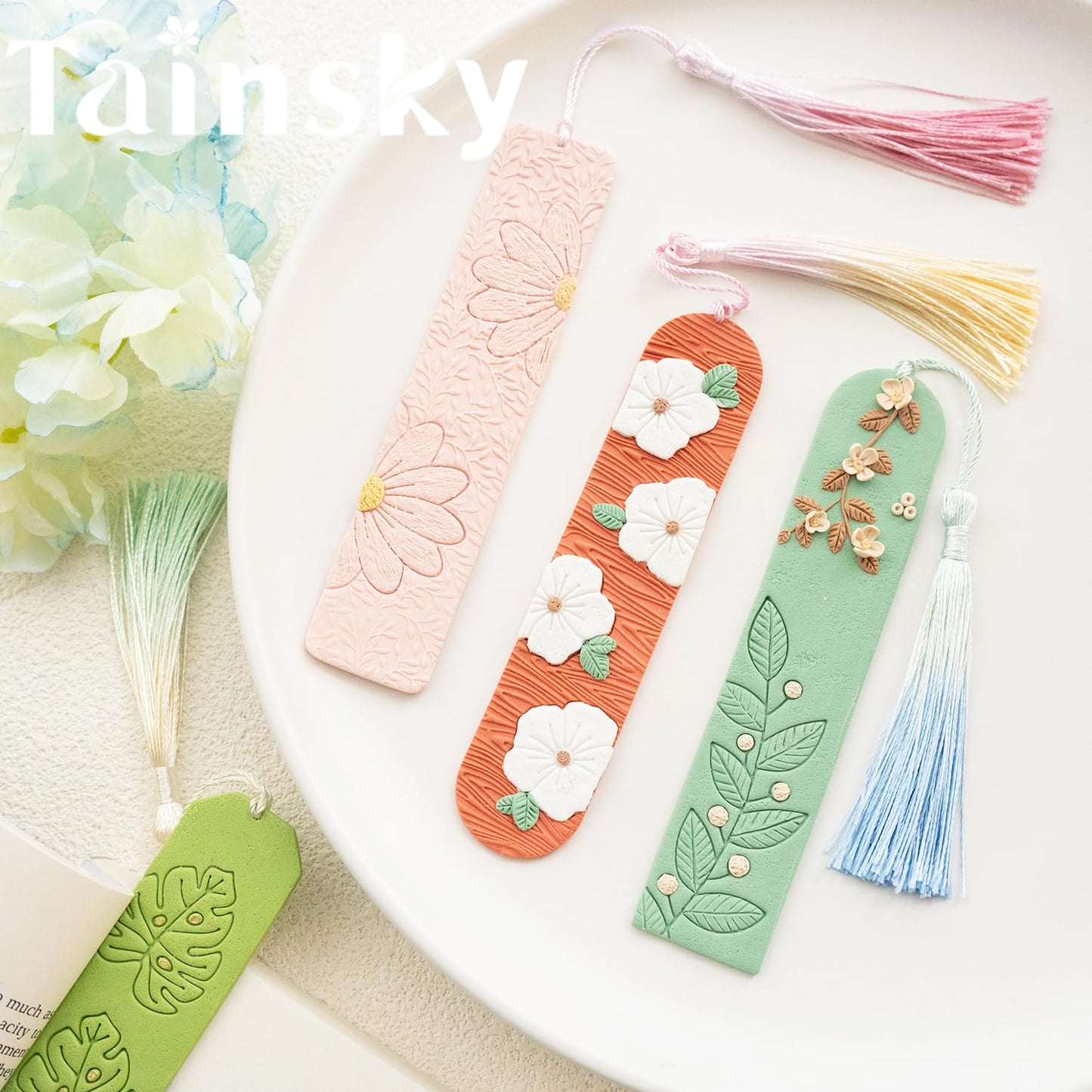 TAINSKY Bookmarks Polymer Clay Cutters, Floral Bookmark Creator for Polymer Clay Jewelry, 6 Pcs Reading Clay Cutters for Making Earrings Jewerly, Clay Earring Cutters, Polymer Clay Earrings Tools