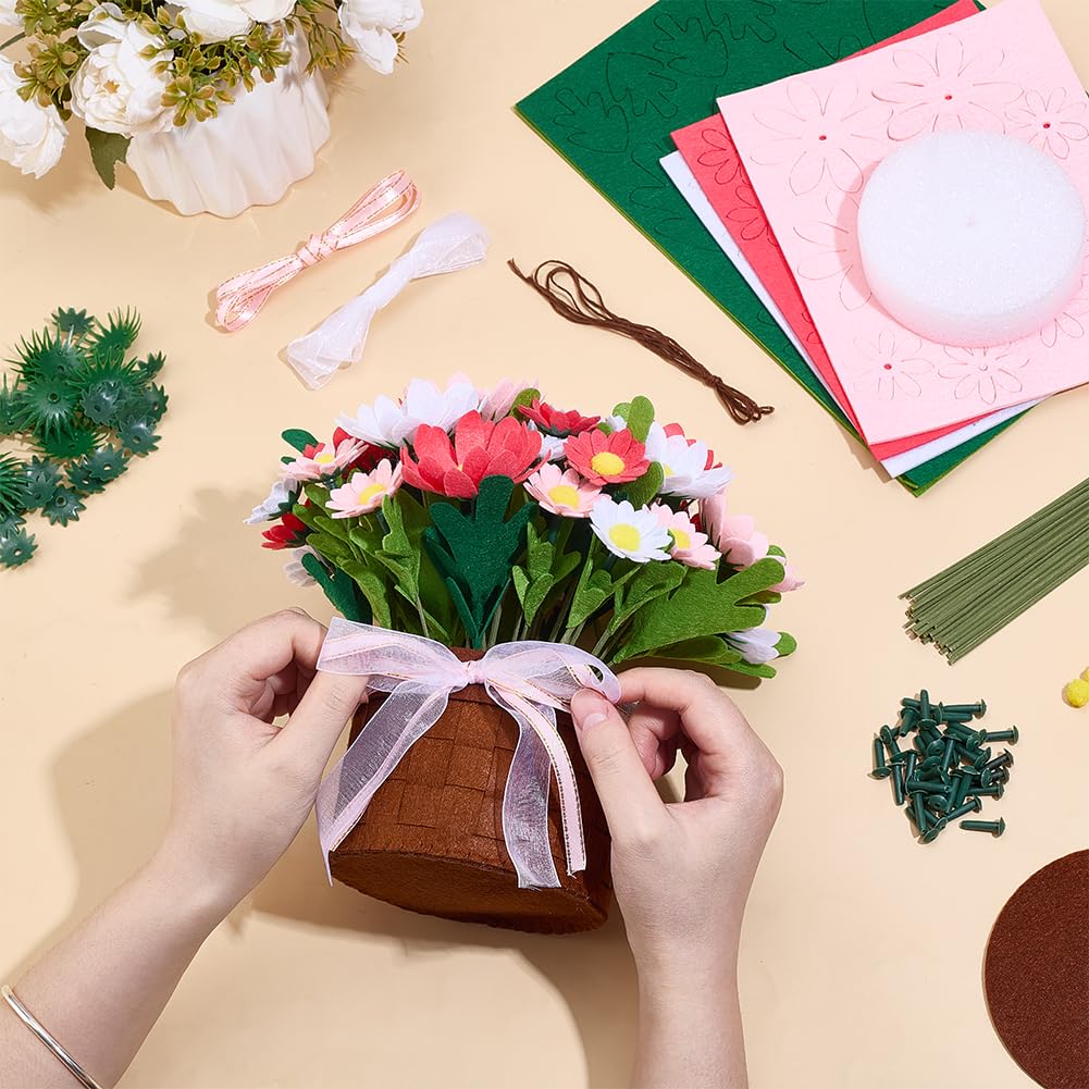 WEBEEDY DIY Felt Flower Craft Kit for Adults Daisy Pot Bonsai Kit with Arrange Pre-Cut Flowers, Foliage and Instruction for Beginners Daisy Felt Potting Craft for Home Desktop Christmas Decor Gift