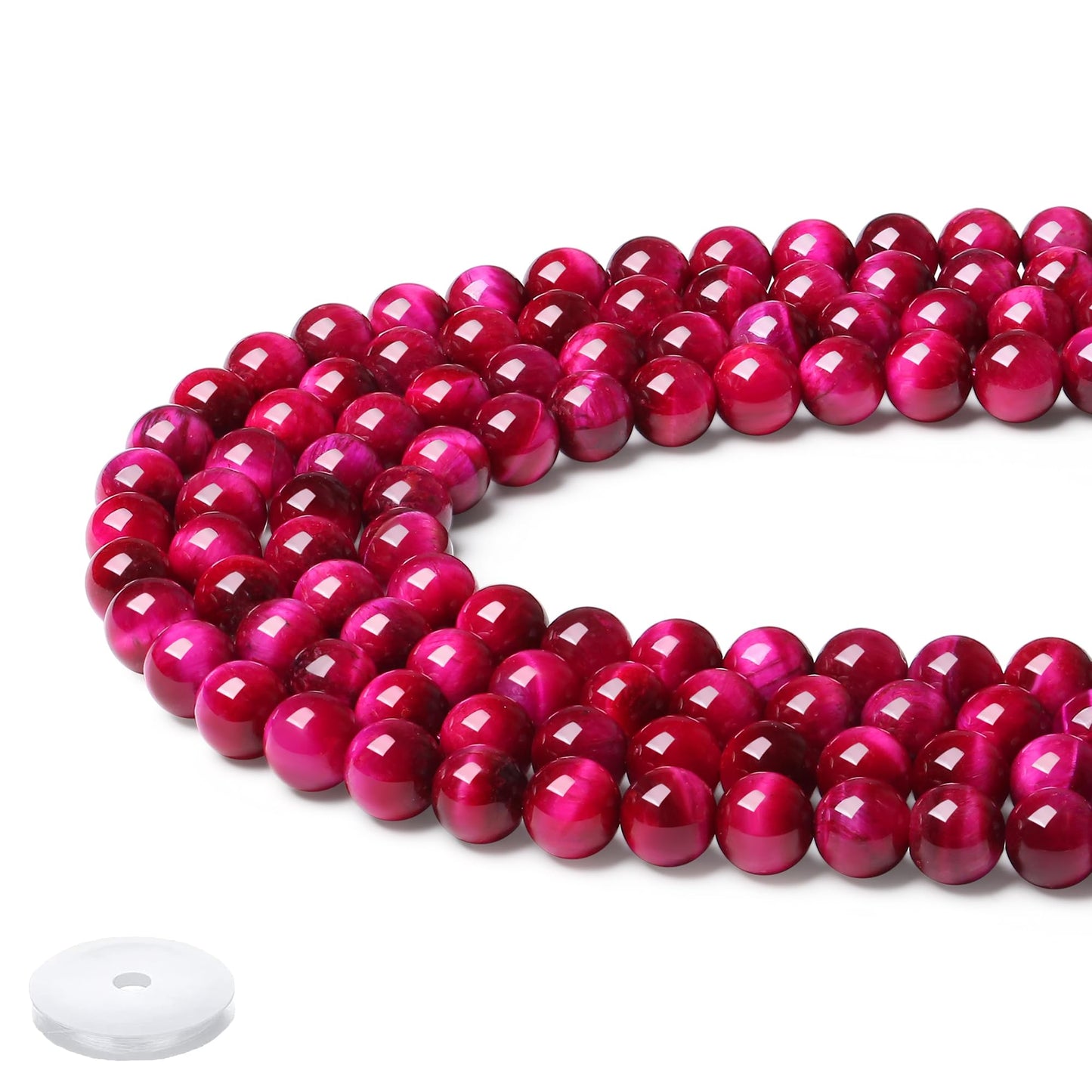 NUKAYAI Rose Pink Tiger Eye Beads 60Pcs Crystal Beads 8mm Round Stone Bead Smooth Loose Bead for Bracelet Necklace DIY Earrings Making
