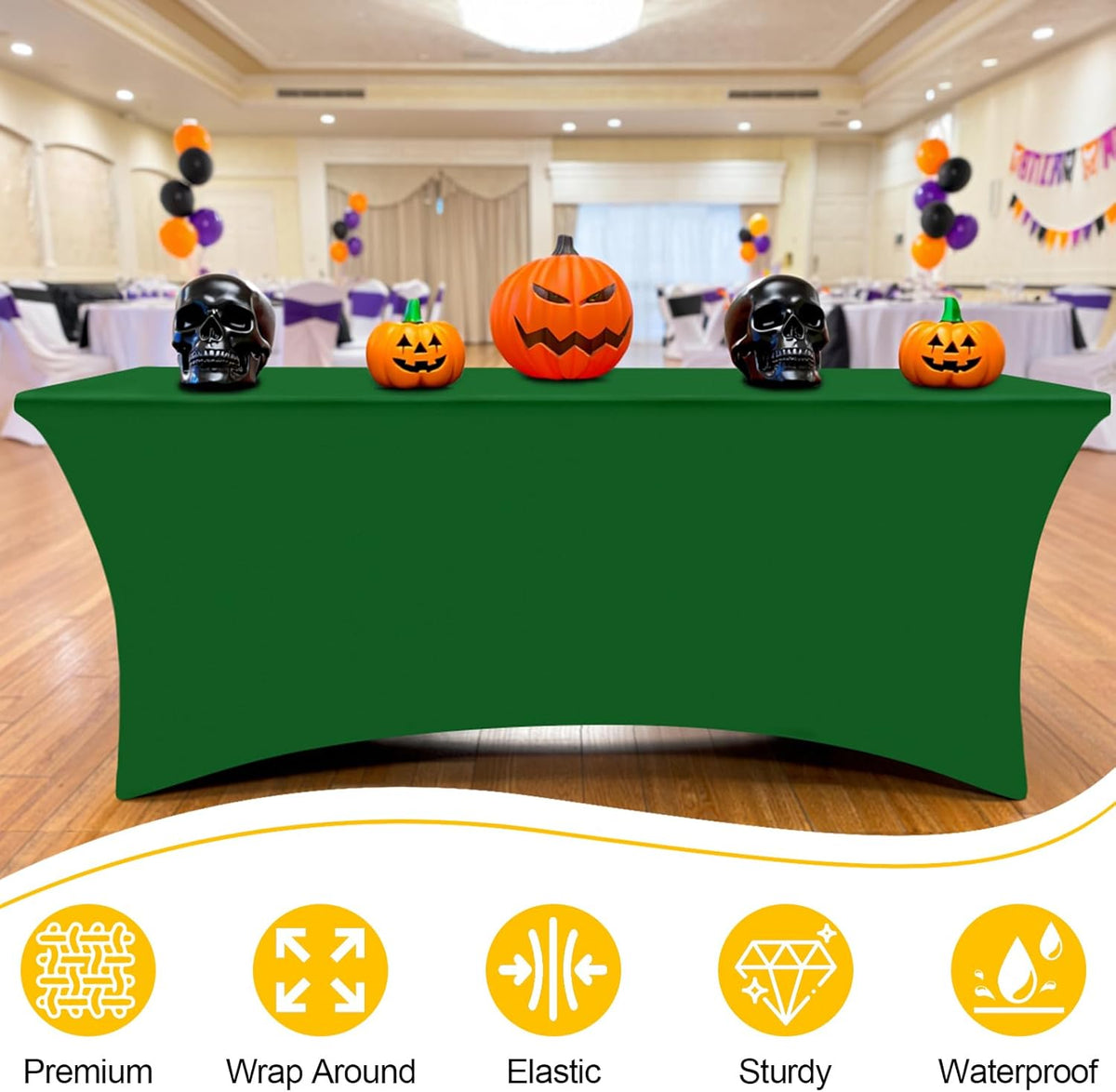 Smiry 2 Pack Spandex Table Cloth 5FT, Elastic Fitted Stretch Tablecloths, Washable and Wrinkle Free Rectangular Patio Table Cover for Outdoor, Wedding, Banquet (Emerald Green, 60Lx30Wx30H Inch)