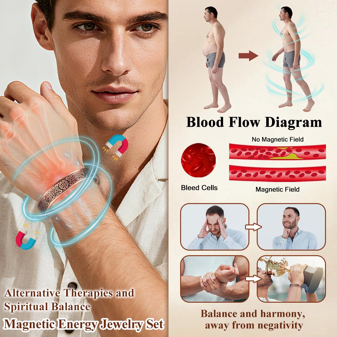 Cigmag Copper Bracelet for Men, with Powerful 9X 5000 Gauss Magnets, Adjustable Solid Pure Copper (Celtic Knot 1)