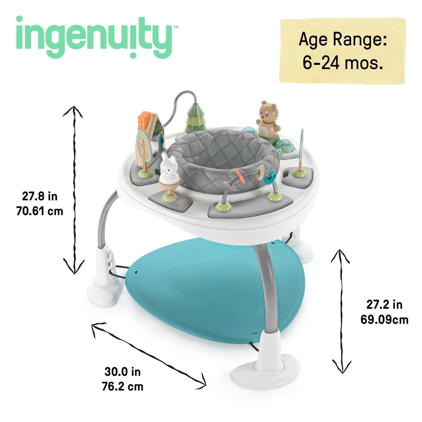 Ingenuity Spring & Sprout 2-in-1 Baby Activity Center Jumper and Table with Infant Toys - Ages 6 Months +, First Forest