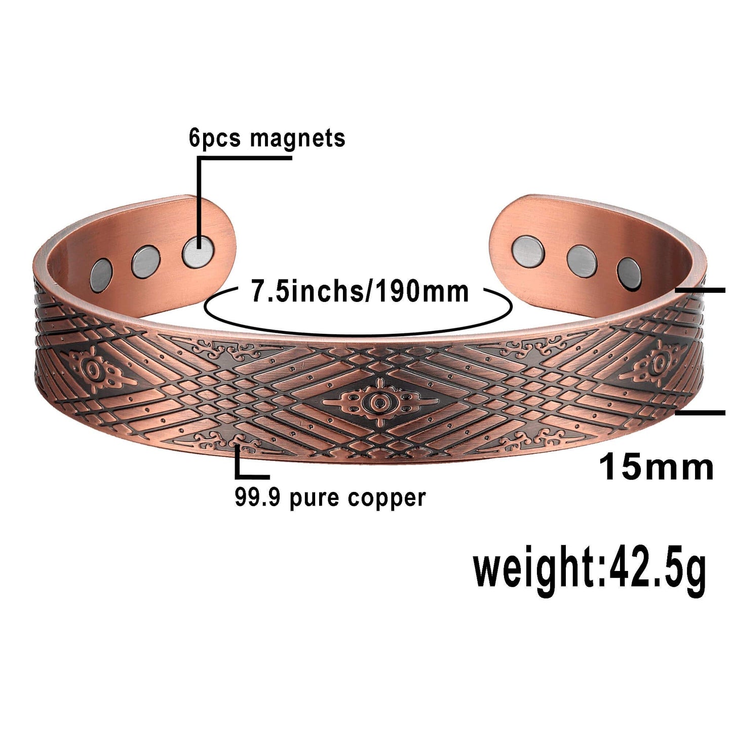 MagEnergy Copper Bracelet for Men, 99.9% Pure Copper Magnetic Bangle with Ultra Strength Magnets Large Adjustable Jewelry Gift Box