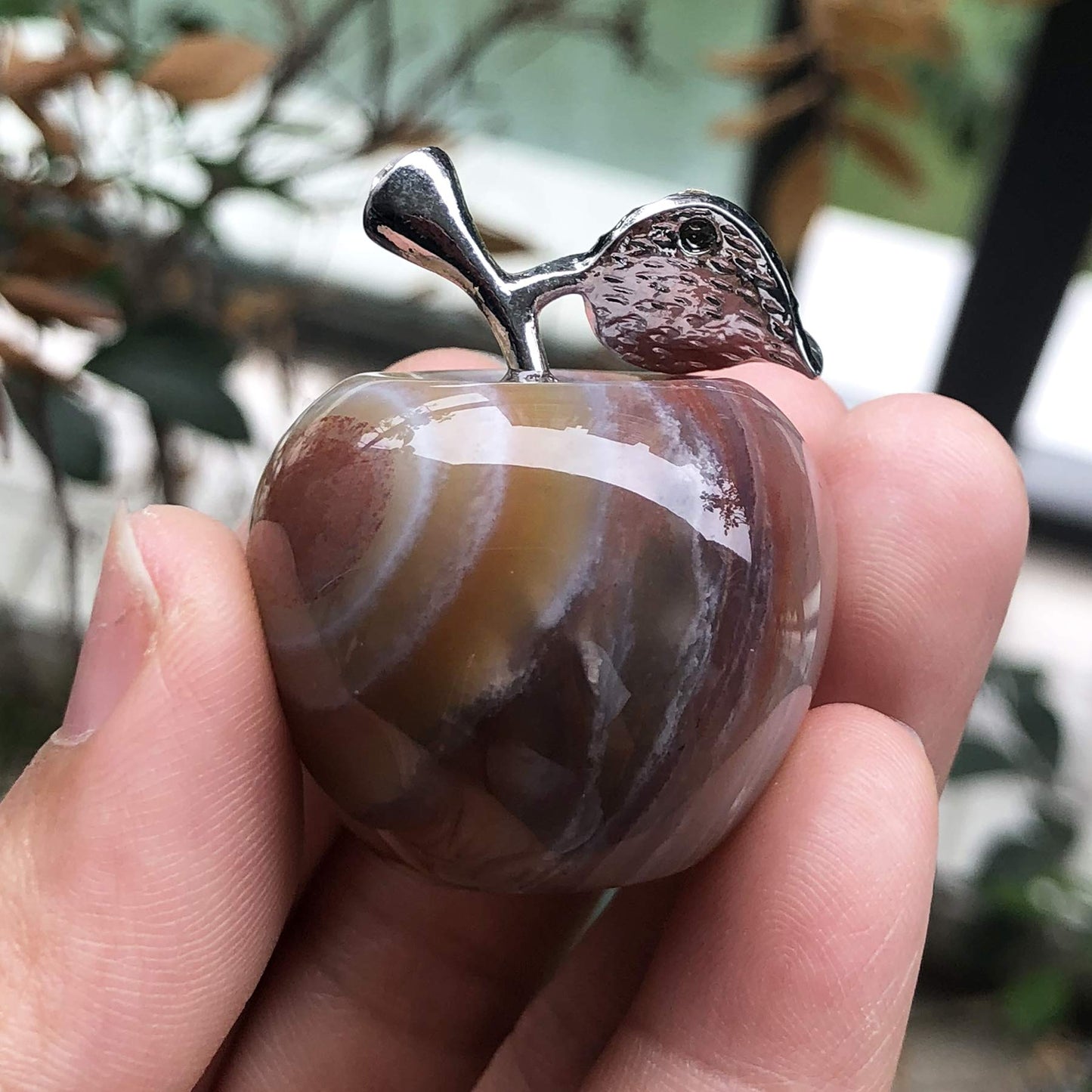 Fekuar Neyisaa Ocean Agate Apple Decor, Healing Crystals Pocket Stone Fruit Figurine Craft Home Decoration 30mm