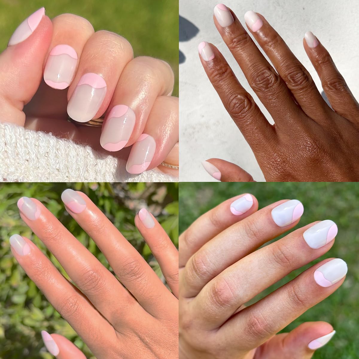 Olive & June Classic Super Stick Mani Press On Nails | No Glue Needed | 32 Tab Nails 16 Sizes | Non-Toxic Tabs Non-Damaging 7-Day Wear | Spring Flowers & Patterns | Extra Short, Round| Organic Swirl