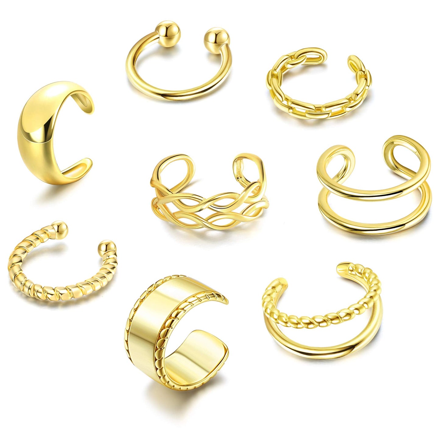 IRONBOX 9Pcs Ear Cuff Earrings for Women 14K Gold Ear Cuff Non Piercing Cartilage Clip Cuff Earrings Fake Earrings