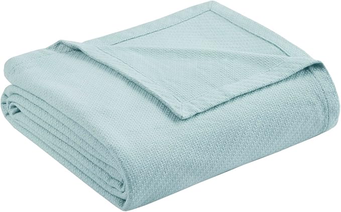 Madison Park Liquid Cotton Luxury Blanket Premium Soft Cozy 100% Ring Spun Cotton For Bed , Couch or Sofa, King, Light Blue