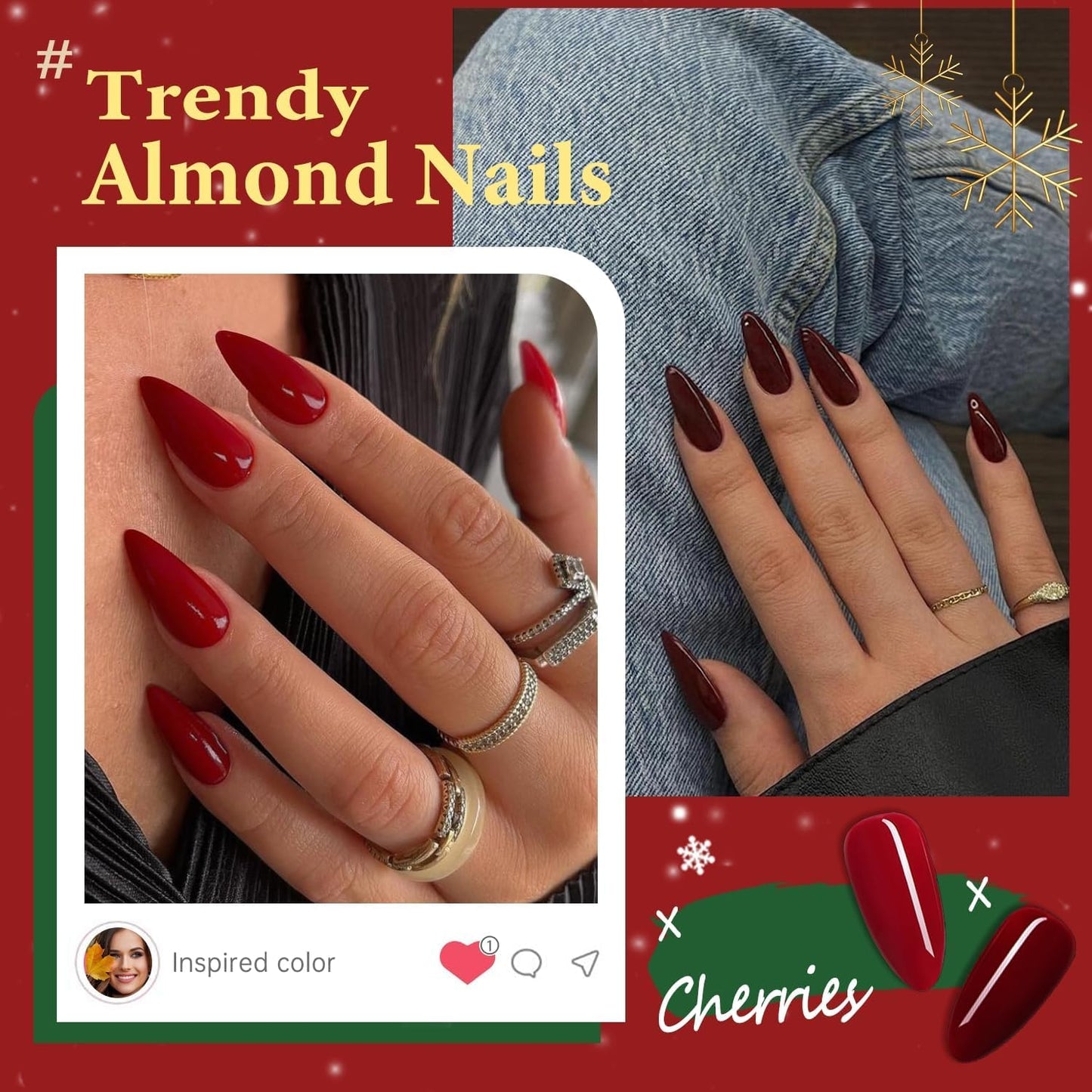 KQueenest Burgundy Press on Nails Medium Almond Stiletto, Sheer Maroon Red Fake Nails Set, Acrylic Nails Press ons Almond, Reusable Soft Gel Glue on Nails for Women with Protective UV Coating 24 Pcs