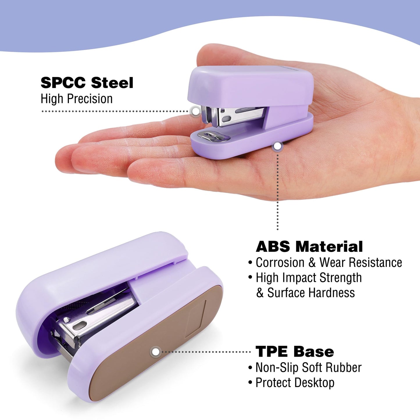 WORKPRO Small Stapler with Staples, Purple Stapler Set Includes Two Mini Staplers, One Staple Remover, 2000 Standard Staples - Cute Staplers for Desk with Non-Slip Base, Lock Design, Colorful