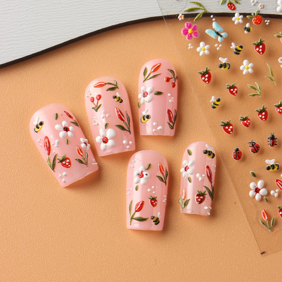 3 Sheets Flower Nail Art Stickers Decals 5D Self-Adhesive Nail Decals Spring/Summer Sea Style Designs, Self-Adhesive Decals for Women's Nail DIY Decoration