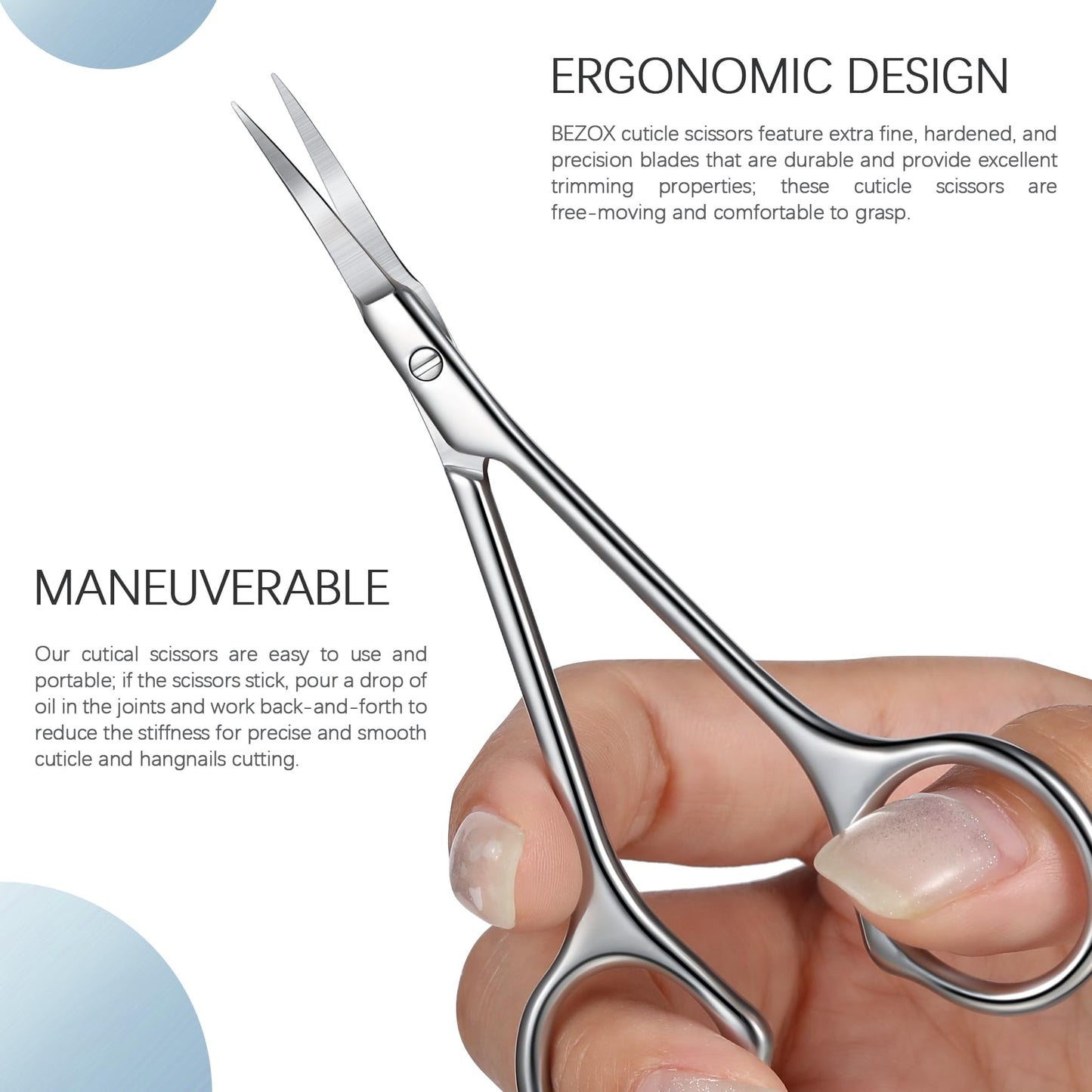 BEZOX Curved Cuticle Scissors – Precision Little Manicure Scissor Extra Fine Tip for Women, Sharp, Sleek, and Designed Finger Nails Scissor for Flawless Nail Care - Silver