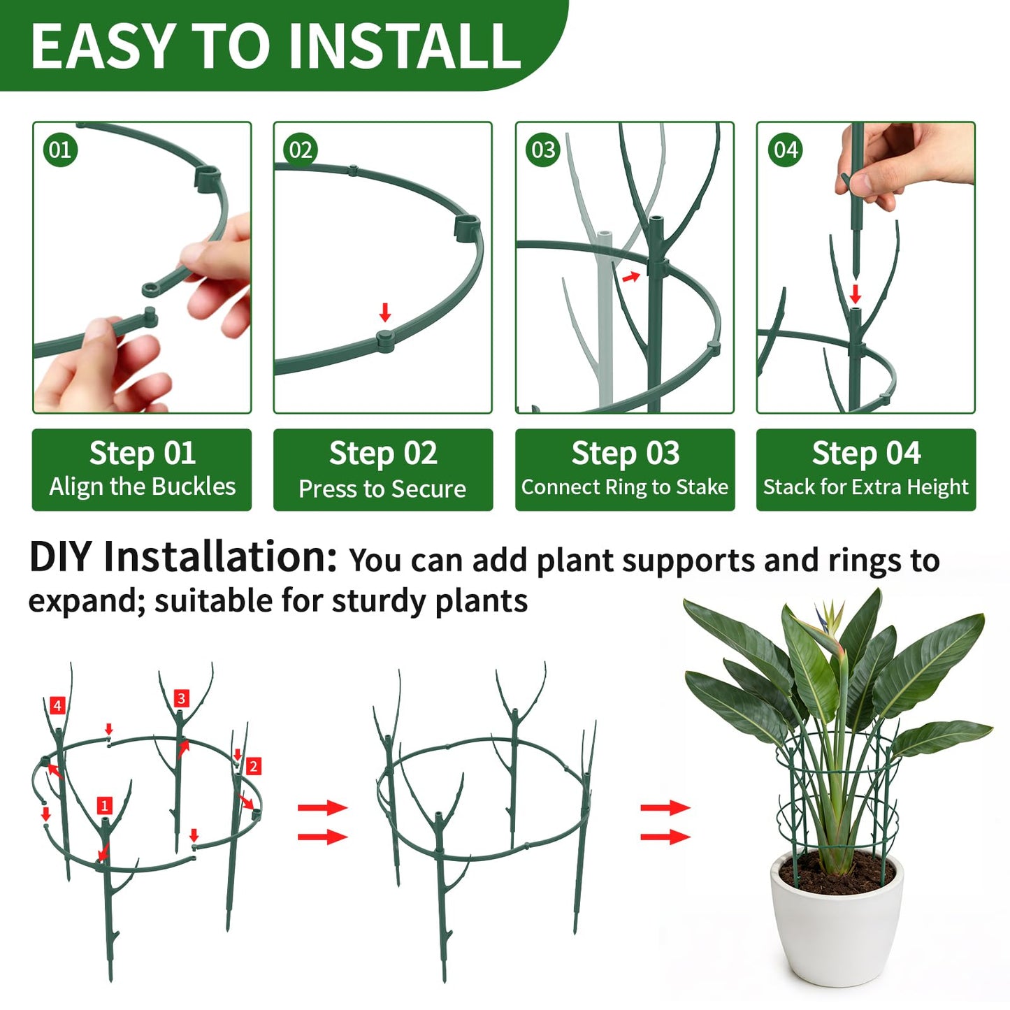 SHAOKAOLU 30Pcs Plant Stakes for Indoor Plants, Stackable Monstera Stake with Stem Supports & Garden Wire for Monstera, Pothos, Money Plant, Outdoor Plants
