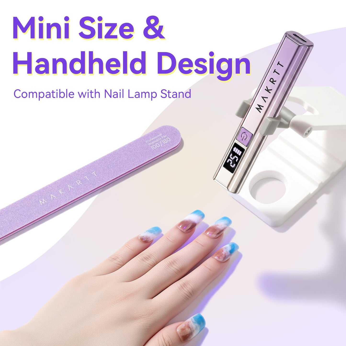 Makartt Handheld UV Light for Gel Nails – Portable Mini UV LED Nail Lamp Fast Curing Nail Dryer Rechargeable USB Nail Light with LCD & 2 Timers for DIY & Salon(Gradient Purple)