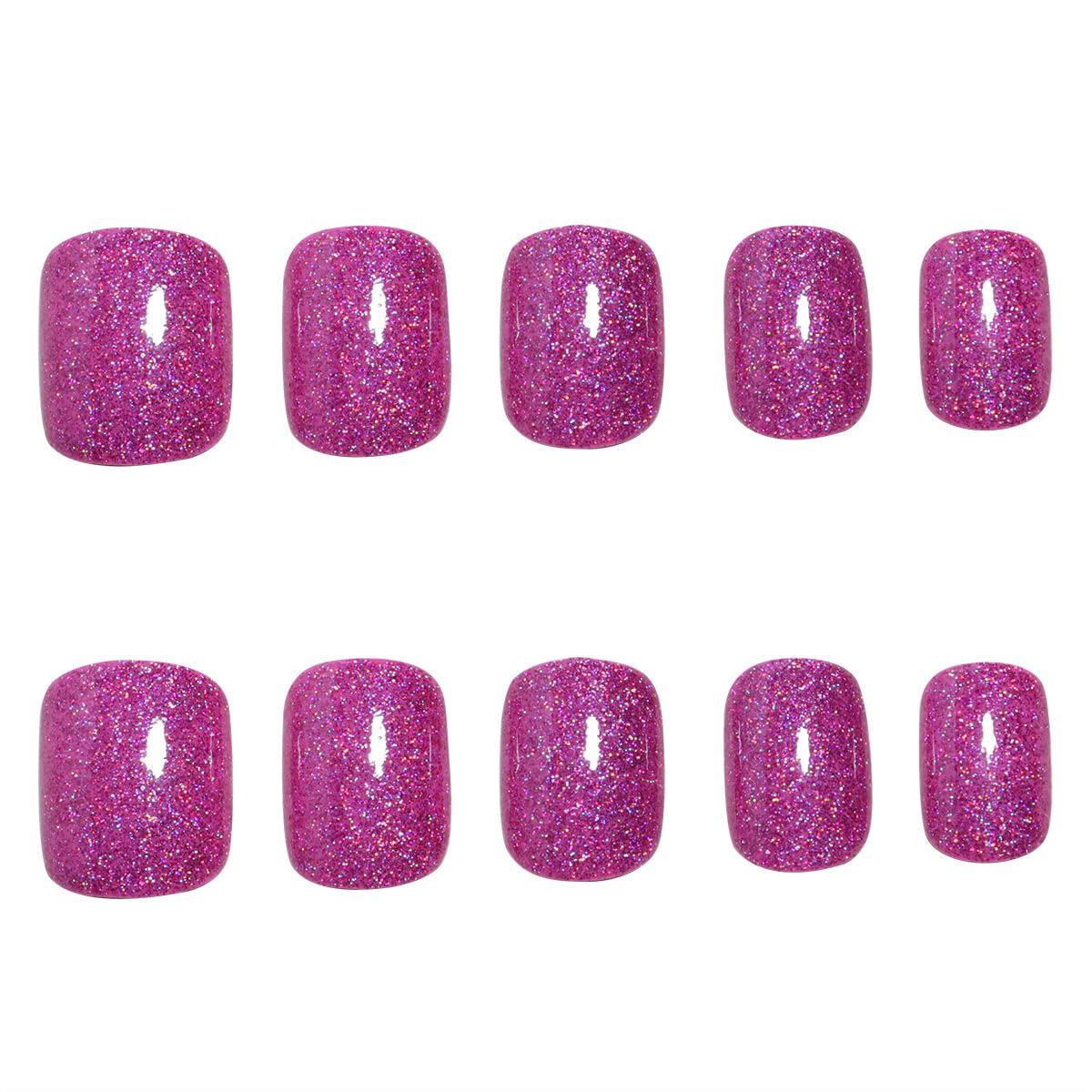 TOGZOM Pink Glitter Press On Nails Short Square Fake Nails Gel Finish Bling Acrylic Nails Kits Glossy Stick Glue on Nails Reusable Solid False Nails for Women Girl Nails Art Decoration 24Pcs, Style8