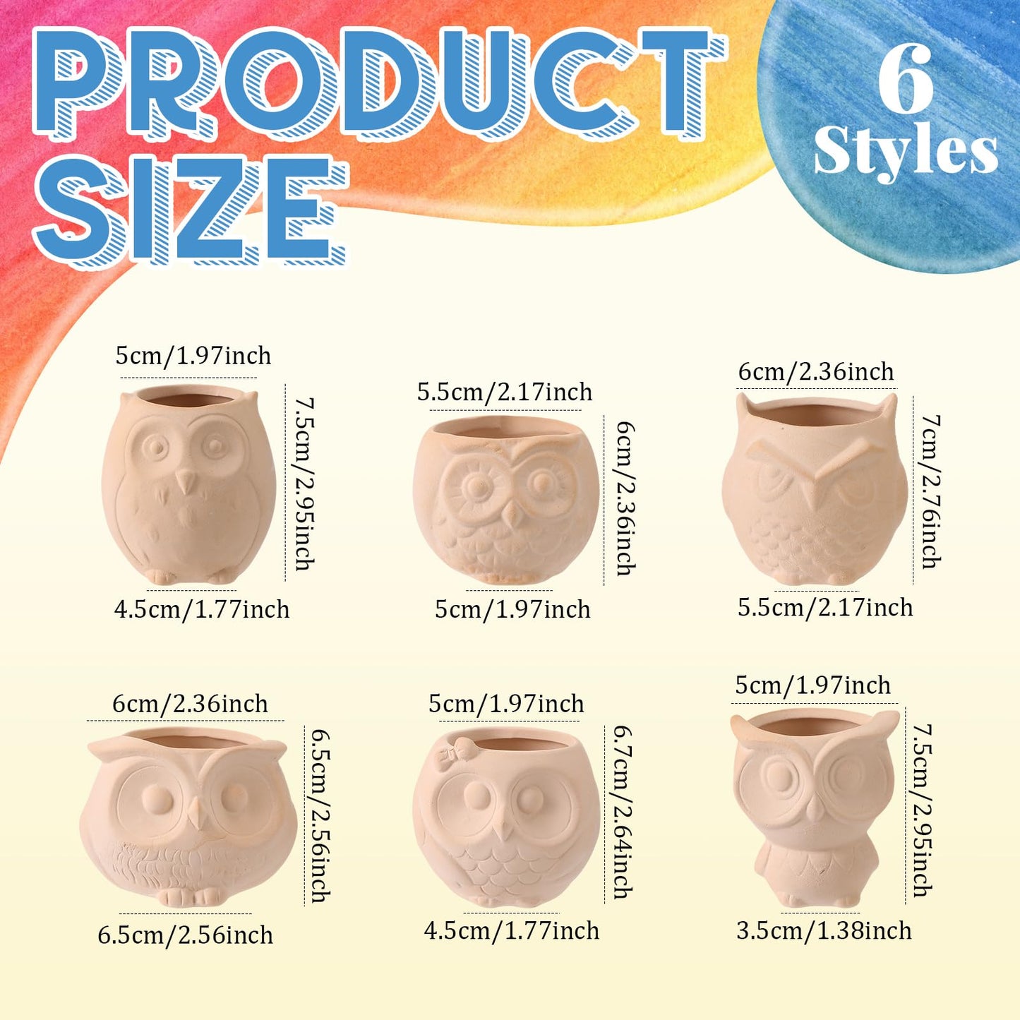 Dandat 12 Pcs Bisque DIY Ceramic Owl Succulent Pots Paint Your Own Ceramic Succulent Planters with 2 Set Paints Paintable Owl Ceramic Flowerpots with Drainage Hole for School Classroom Kids Craft