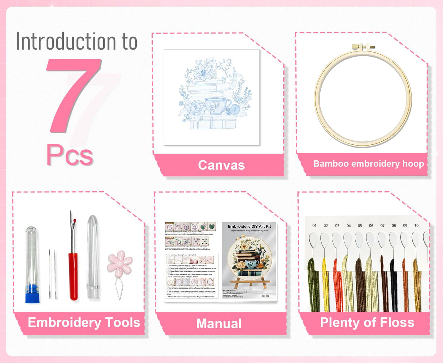 Huacan Flowers Embroidery Kit for Beginners Stamped Books and Flowers Pattern Cross Stitch Kit with Instructions