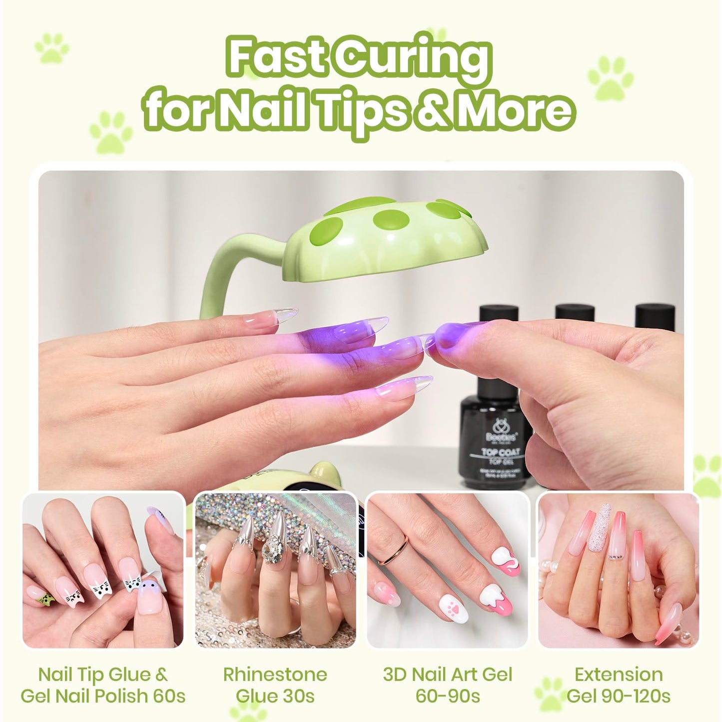 Beetles Gooseneck UV Nail Lamp - Meowgic LemonMeow Mini LED Nail Light with 3 Timer and Countdown Display Flash Cure Lamp for Gel Polish Nails Glue Builder Gel Smart Sensor Cordless Nails Dryer