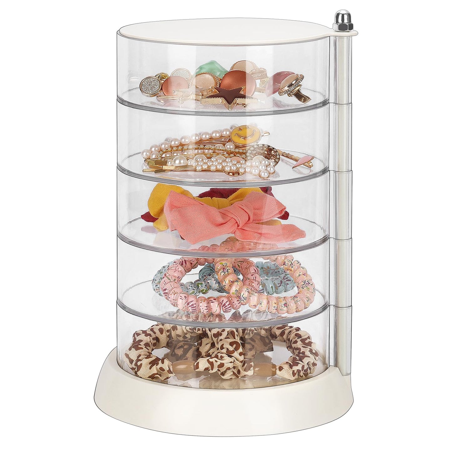 JessLab Hair Accessories Organizer, Clear 5-Layer Acrylic Organizer for Girl Hair Tie, Classify Storage by Layer Box for Hair Accessories & Bracelets Rings Bangles
