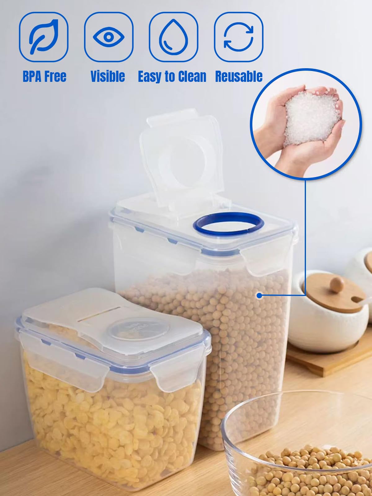 2Pcs 63oz Cereal Containers Storage with Pour Spout for Rice, Pasta, Dry Food | Flour Sugar Storage Containers with Reusable, Airtight, Visible, and BPA Free