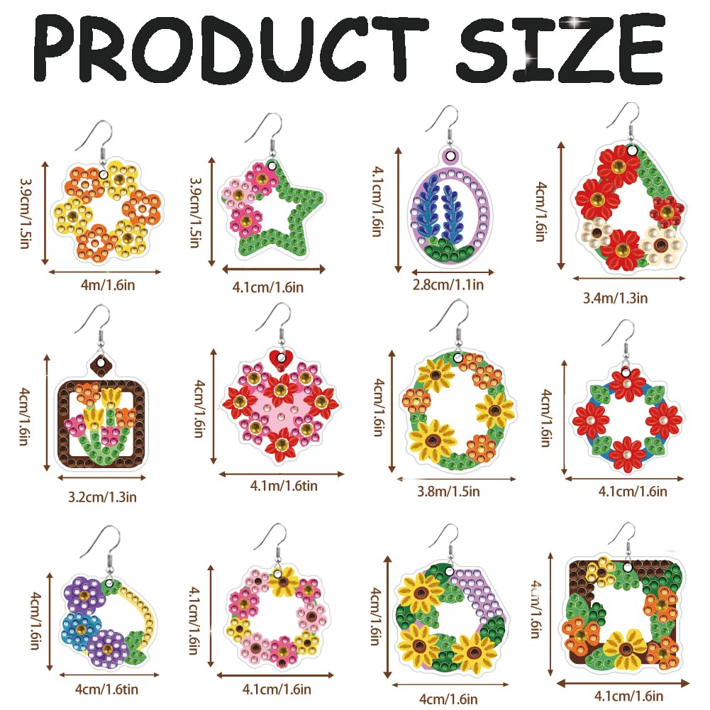 BEUNITONE Floral Wreath Diamond Art Earring Making Kits, Blossom and Leaf Design Crystal Art Earrings Romantic Style Jewellery Making Kits for Women Birthdays Holiday Gift
