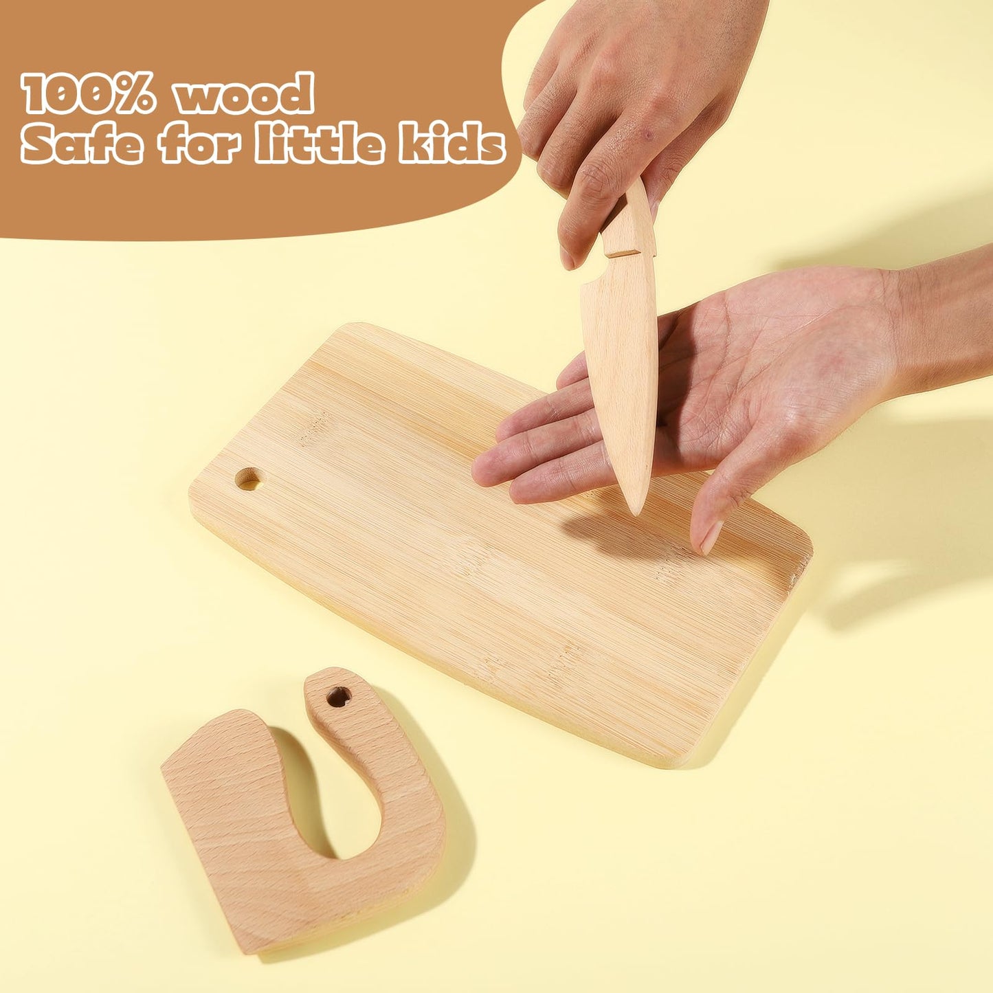 IHFAIO Kids Knife Set for Real Cooking, 8 PCs Kids Cooking Sets for Little Chef, Nature Wood Utensil