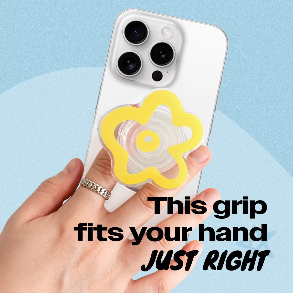OnTheGrip Cute Transparent Daisy Flower Shape Design Mobile Phone Grip Compatible with Magsafe Multi Functional Collapsible Stand Holder for Smartphone Tablet Cell Phone Accessory (Yellow)