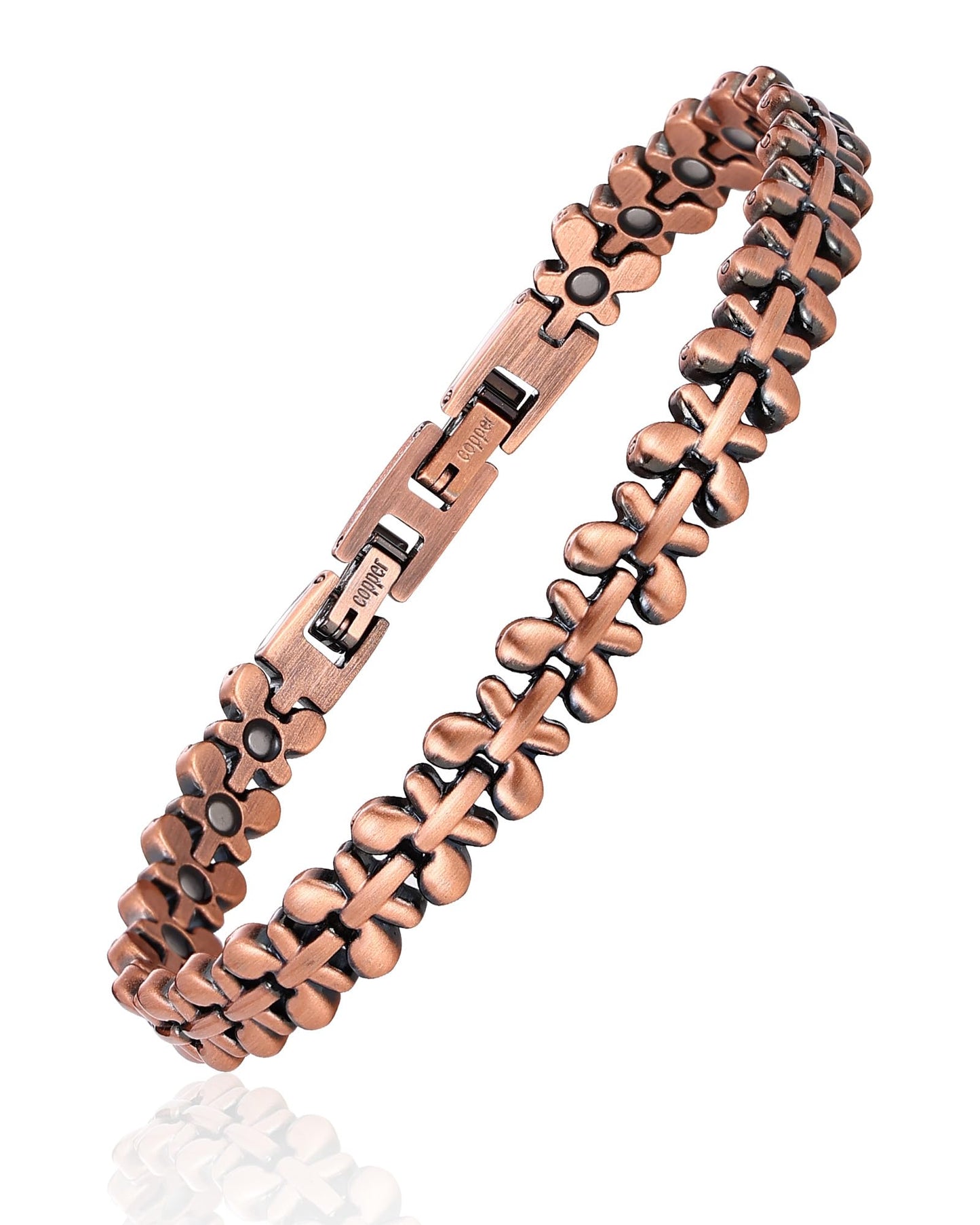 Fashtour Women's Copper Magnetic Bracelet, 3800 Gauss Magnets Butterfly Design, Adjustable Size with Extra Clasp for Daily Wear & Gifts