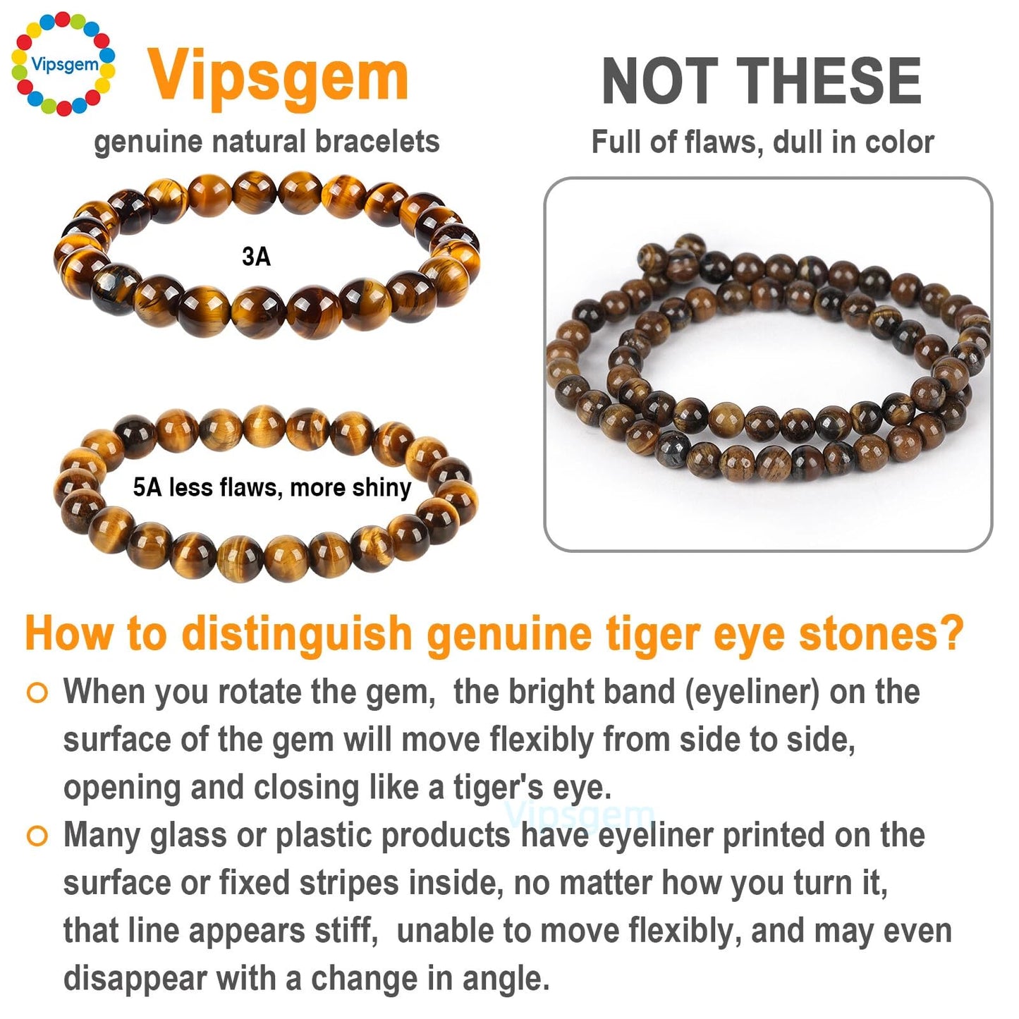 Vipsgem Tiger Eye Bracelet Genuine Natural Mens Bracelet For Men Unisex 8mm 10mm 12mm Medium Large Sizes Premium Black Obsidian Gift Waterproof Jewelry Set