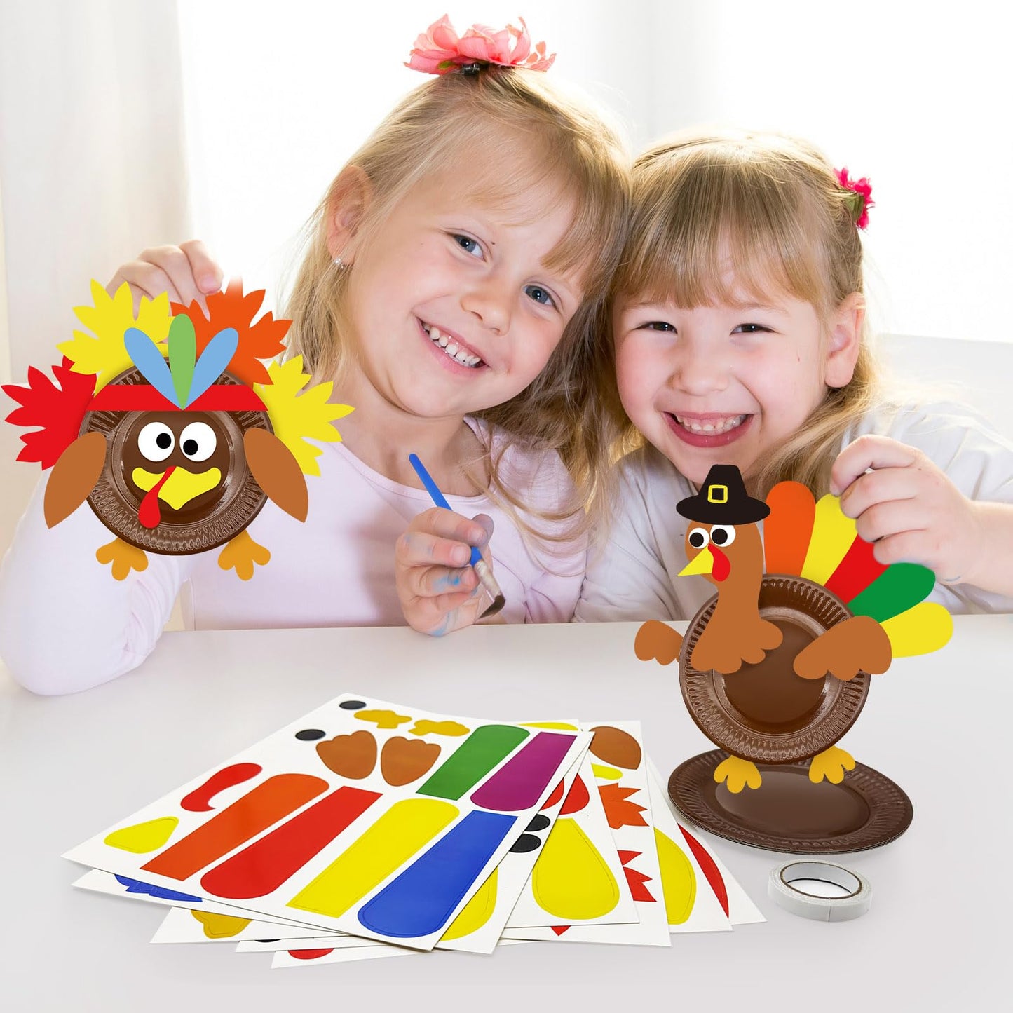 Cinrobiye 24 Sets Thanksgiving Turkey Craft Kits Fall Thanksgiving Ornaments Decorations Art Sets DIY Autumn Make a Turkey Crafts Stickers Arts and Crafts for Fall Party Classroom Activities (Cute)