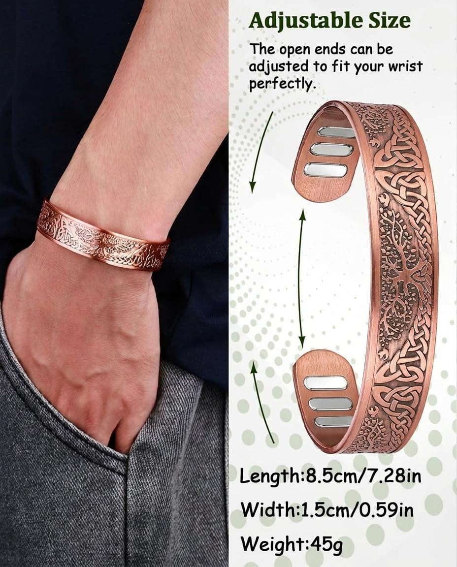MagEnergy Copper Bracelet for Men, 9X Strength Magnetic Bracelet with 5000 Gauss Magnets, 99.99% Pure Solid Copper, Men's Jewelry Gift
