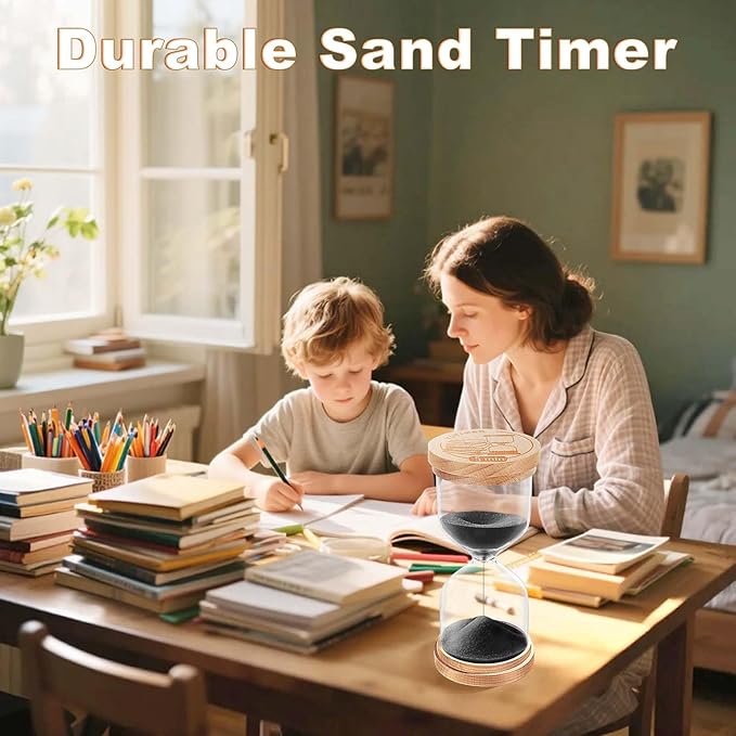 10 Minute Sand Timer, Beech Wooden Black Sand Clock for Kids, Small Hourglass, Sandglass 10 Min for Classroom,Game,Decorative (Black)