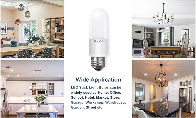 Jolux led Stick Lights, 60 watt Equivalent, 800 Lumen,5000K Daylight, e26 led Bulb,Non-Dimmable, Enclosed Fixture Rated, 12Count (Pack of 1)…