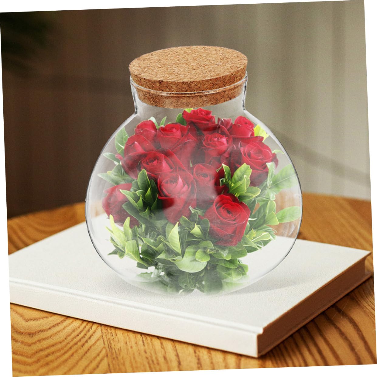 Toyvian Microlandscape Ecological Bottle Cork Stopper Round Glass Terrarium Holder for Moss Plants Decorative DIY Landscape Planter Container for Home and Office