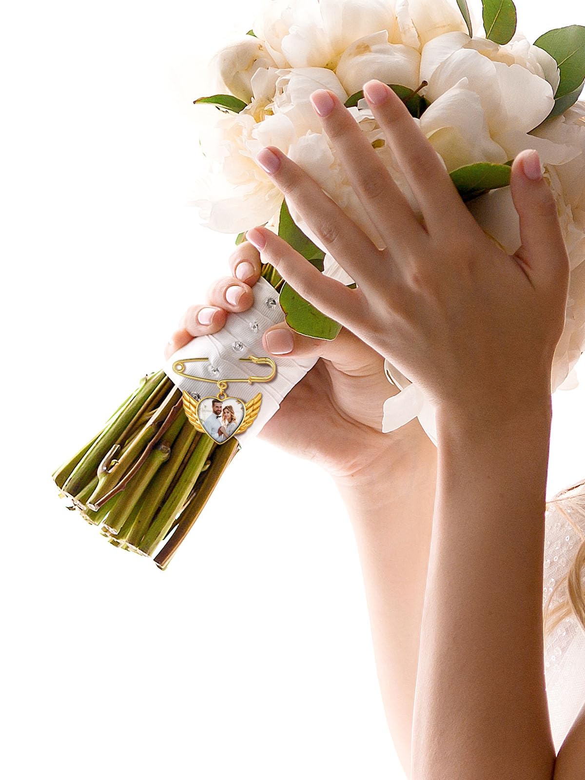 Custom4U Photo Brooch for Wedding Bouquet Angel Wing Pin with Picture Personalized for Groom(With Gift Box)