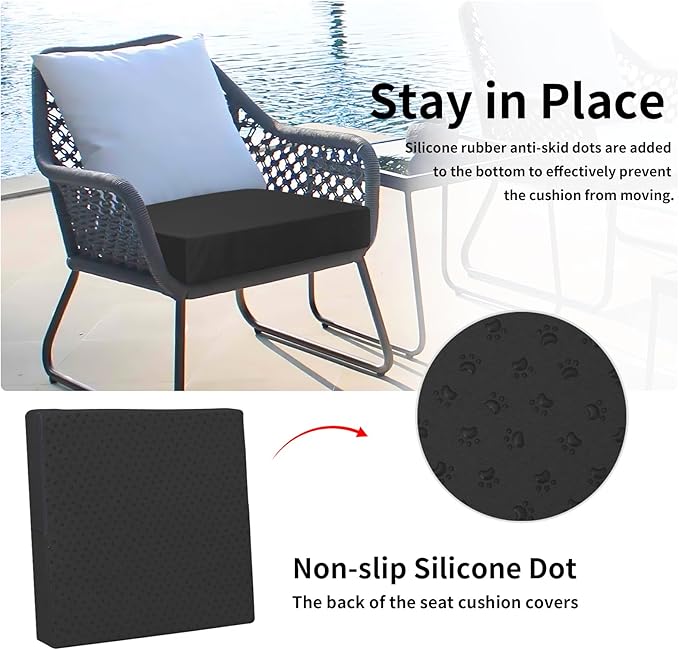 Easy-Going Waterproof Patio Cushion Covers ONLY Cover 20x18x4 inch 4 Pack Replacement Non-Slip Outdoor Seat Cushion Slipcover with Zipper. Black