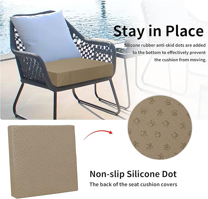 Easy-Going Waterproof Patio Cushion Covers 22x20x4 inch 4 Pack Replacement Non-Slip Outdoor Seat Cushion Slipcover with Zipper. Camel