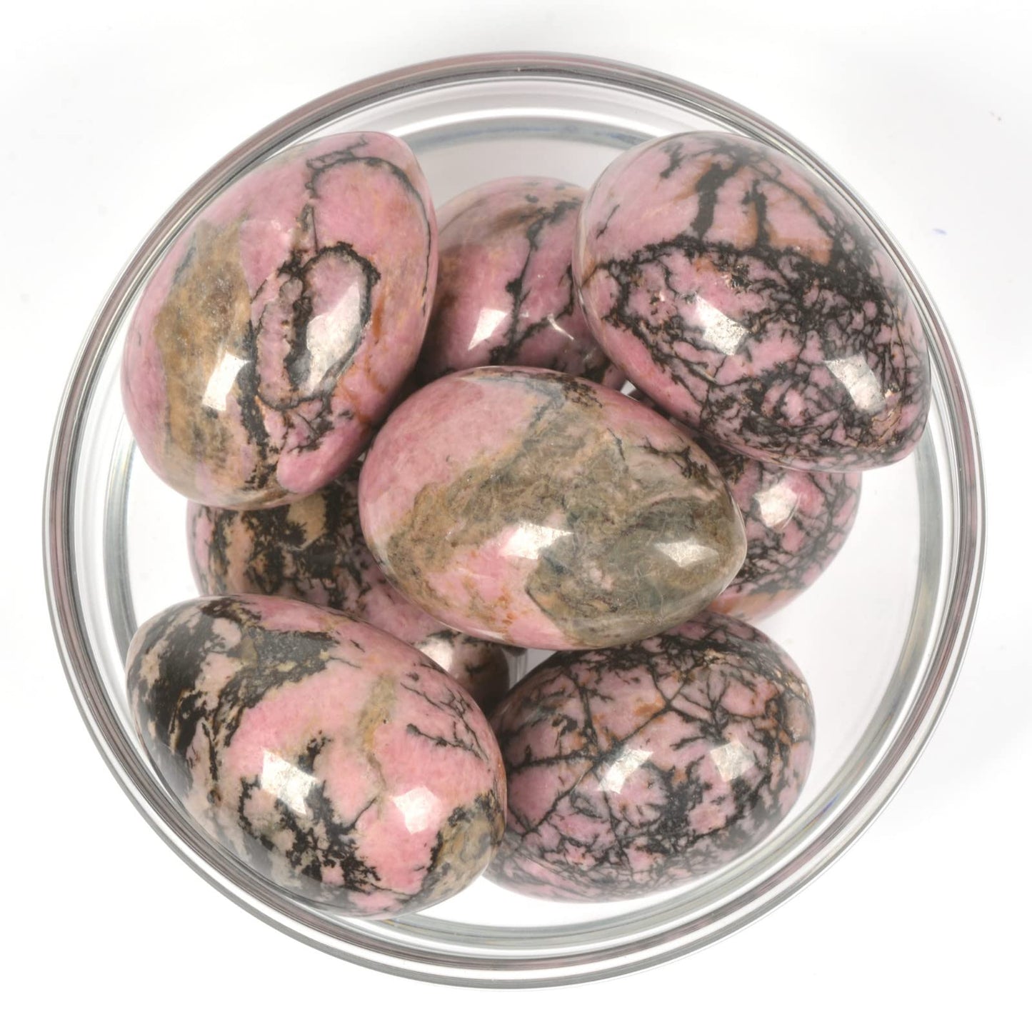 Justinstones Natural Matrix Rhodonite Gemstone Egg Crystal Healing Chakra Meditation Home Office Decor Stone with Stone Stand