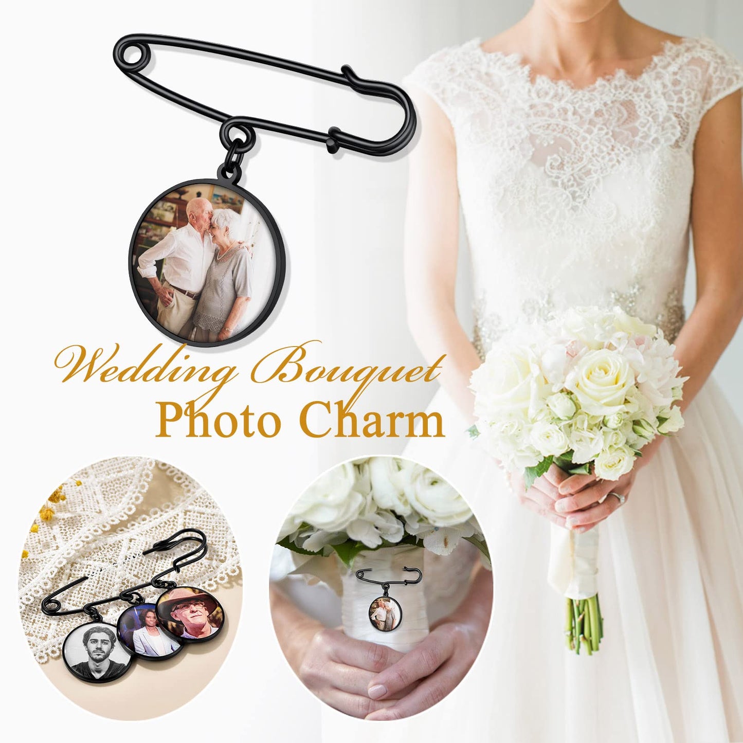 Custom4U Custom Bouquet Charms for Wedding Memory Round Brooch Pins Photo Charm for Women Men