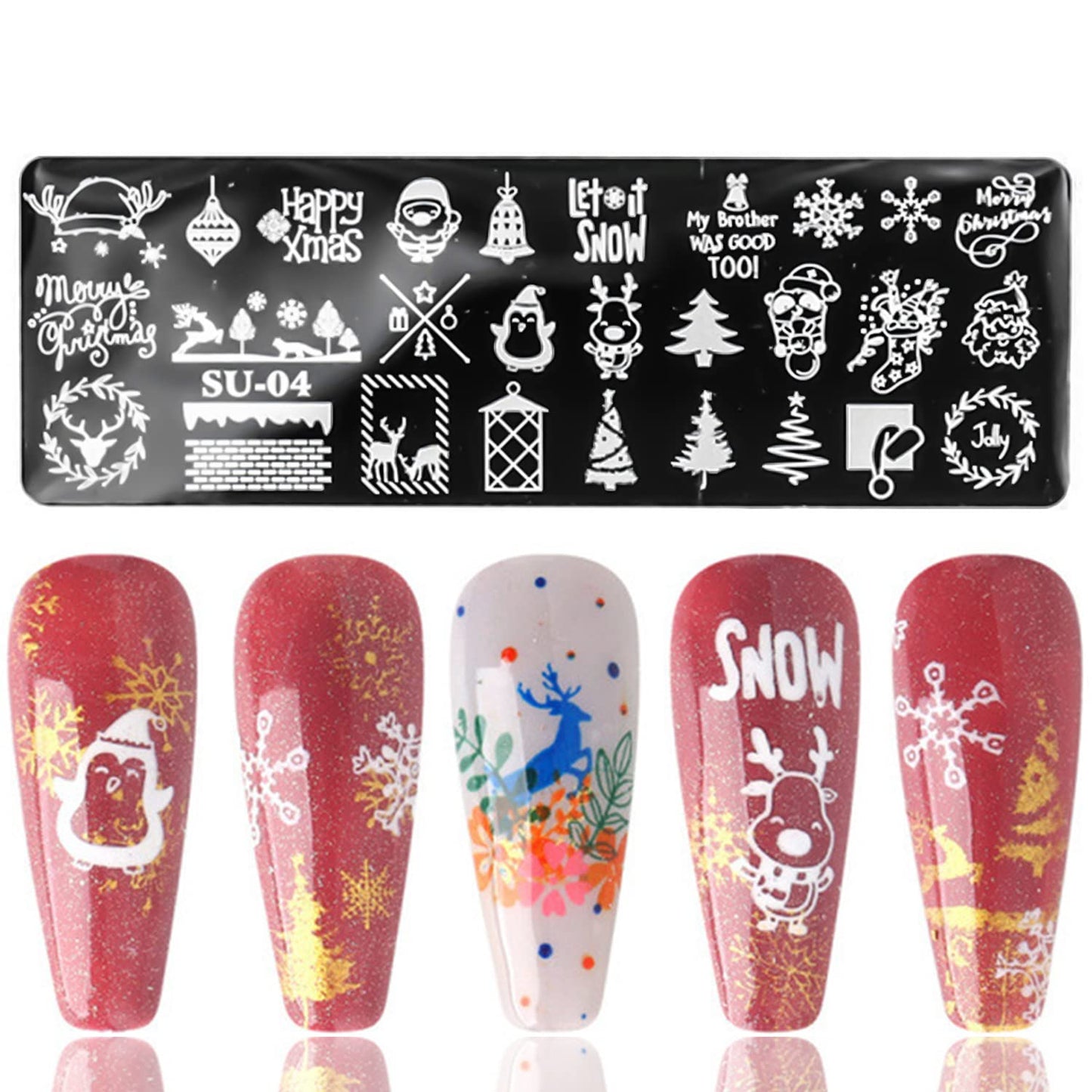 SILPECWEE 8 Pieces Nail Stamping Plate Flower Leaf Holiday Nail Stamps Nail Art Stencils Stamping Plates For Nails Manicure Stamping Kit