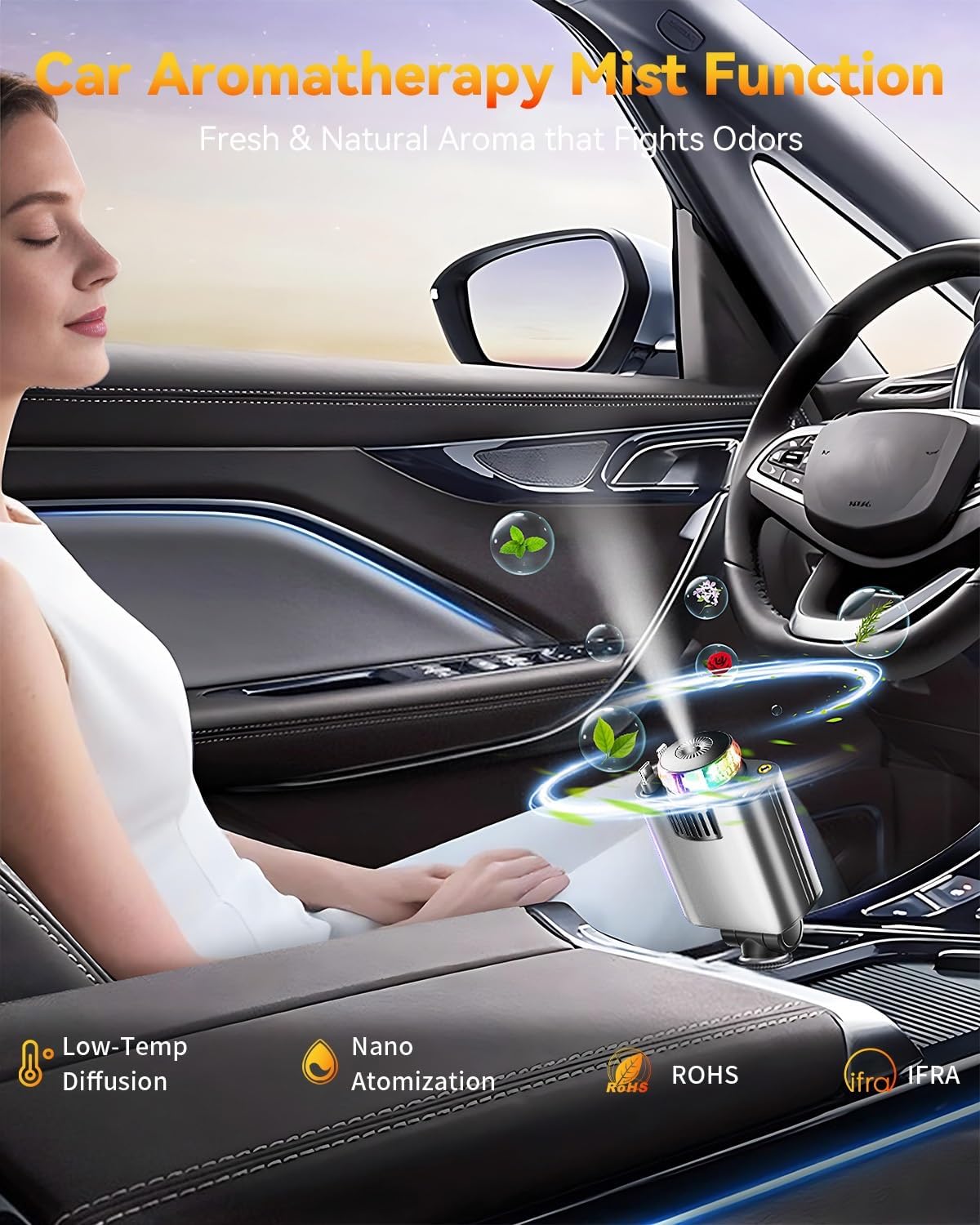 Retractable Car Charger with Air Freshener Diffuser & Star Lights,Multi Port Cigarette Lighter Adapter for iPhone Car Phone Charger USB-C/Type-C Fast Charging with 2 Retractable Cable,Car Aromatherapy