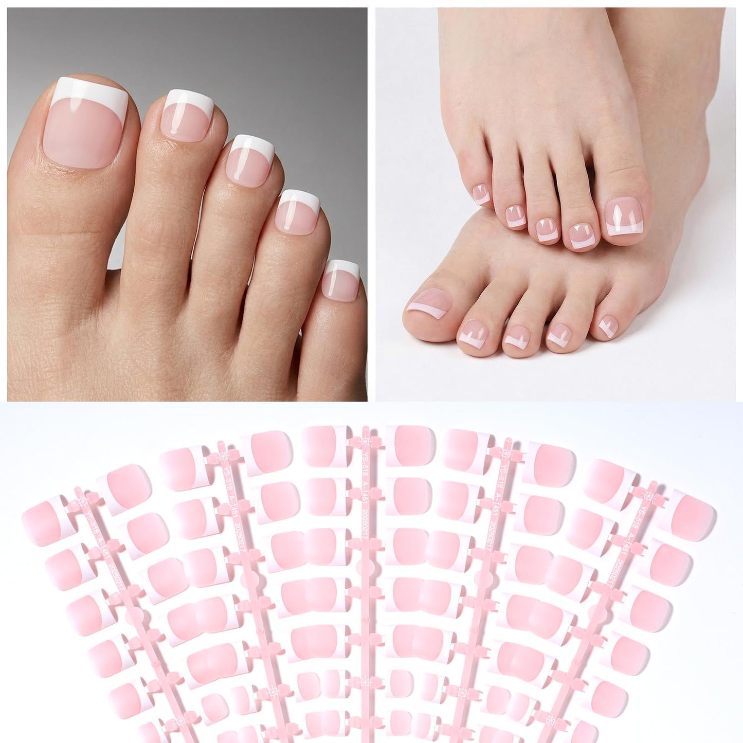 Leefrei Press on Toenails for Women, Short Square Pre-designed Matte White French Tip Toe Press on Nails Fake Toe Nails for DIY, 15 Sizes 150 pcs Glue on Toe Nail Tips Extensions (TPSN03)