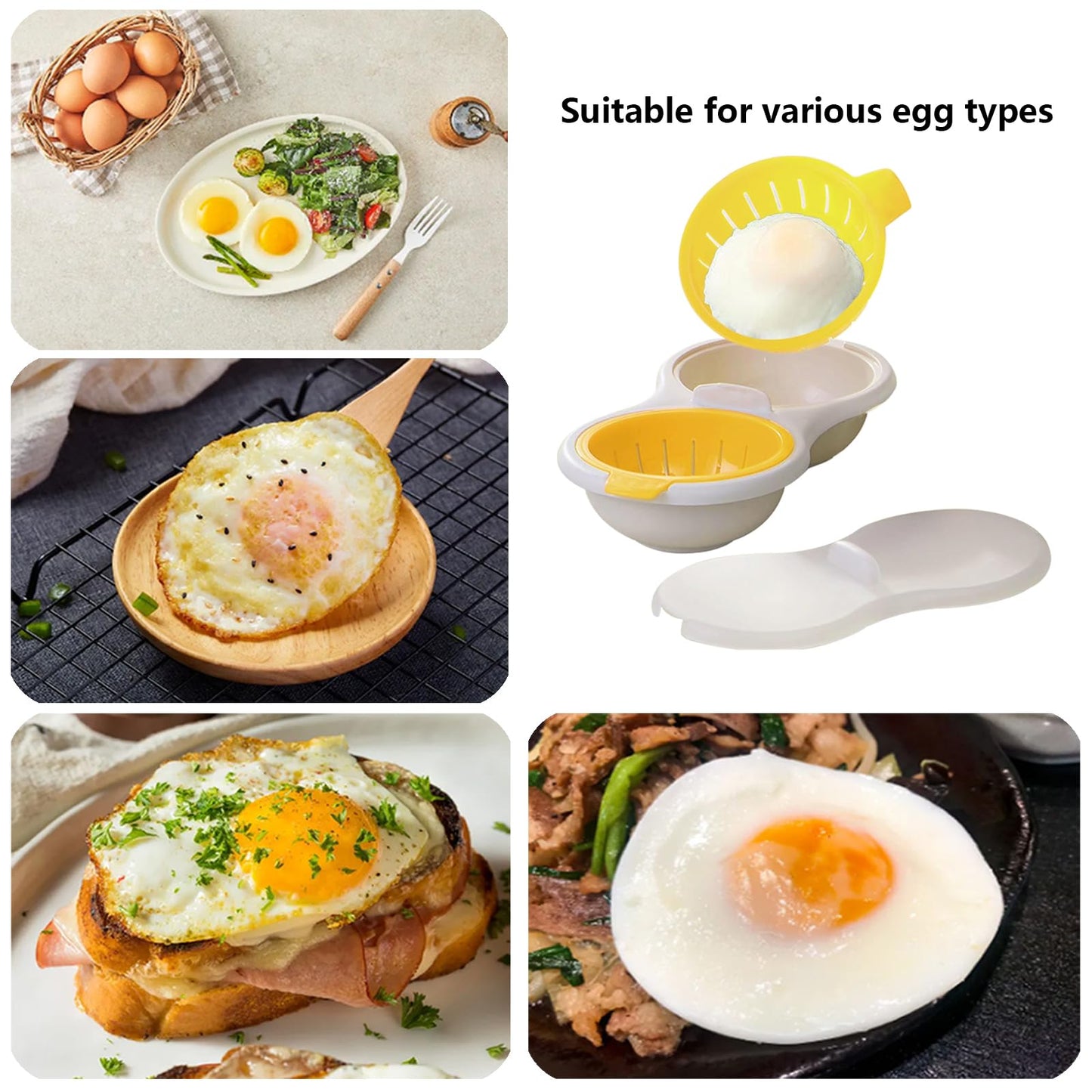 Microwave Egg Poacher,2 Cavity Eggs Poacher, Microwave egg cooker with Lid,Double Layer Microwave Boiled Eggs Maker for Egg McMuffin Hamburg Breakfast Sandwiches,Easy to cook and clean (yellow)
